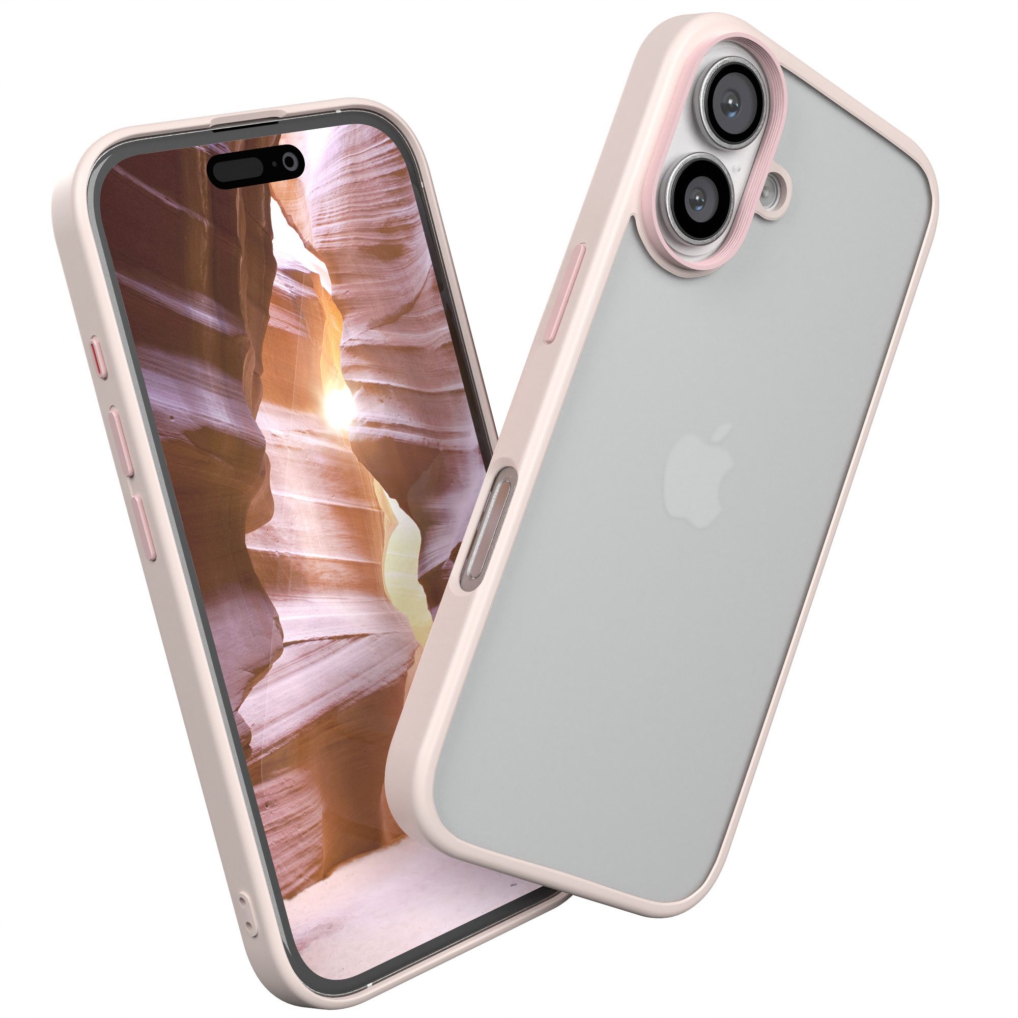 EAZY CASE Handyhülle Outdoor Case für Apple iPhone 16 6,1 Zoll, Hülle kompatibel mit Qi & Magsafe Transparent Backcover Rosé / Altrosa