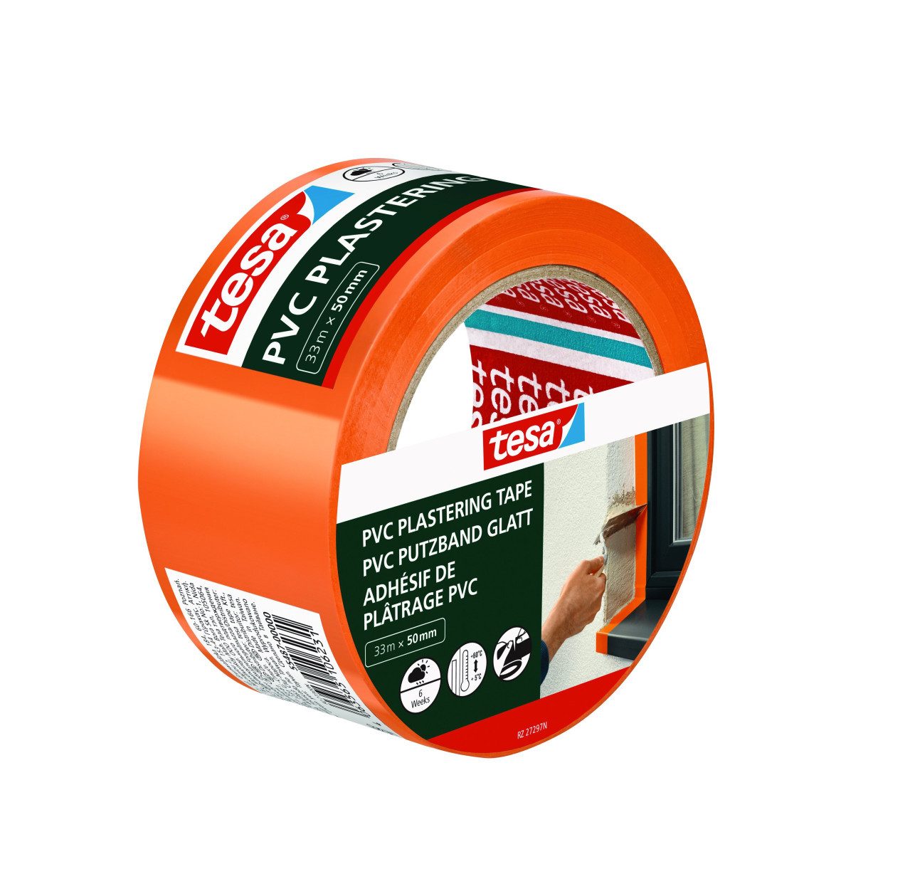 tesa Kreppband tesa Putzband PVC glatt orange 33 m x 50 mm