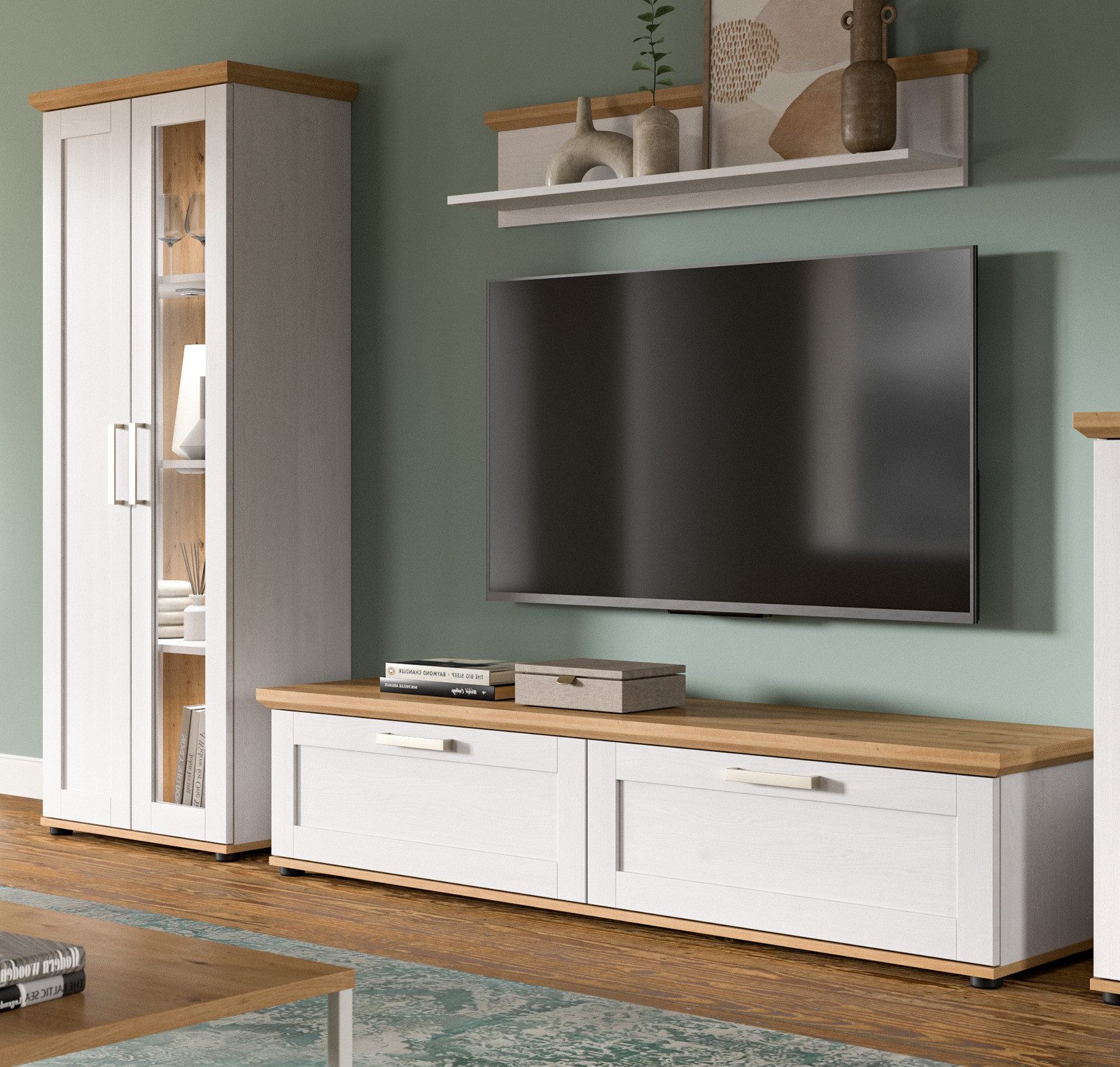 Inn.Furn Wohnwand Mirano, (in weiß Lärche Landhaus und Eiche Artisan, Set 3 günstig online kaufen