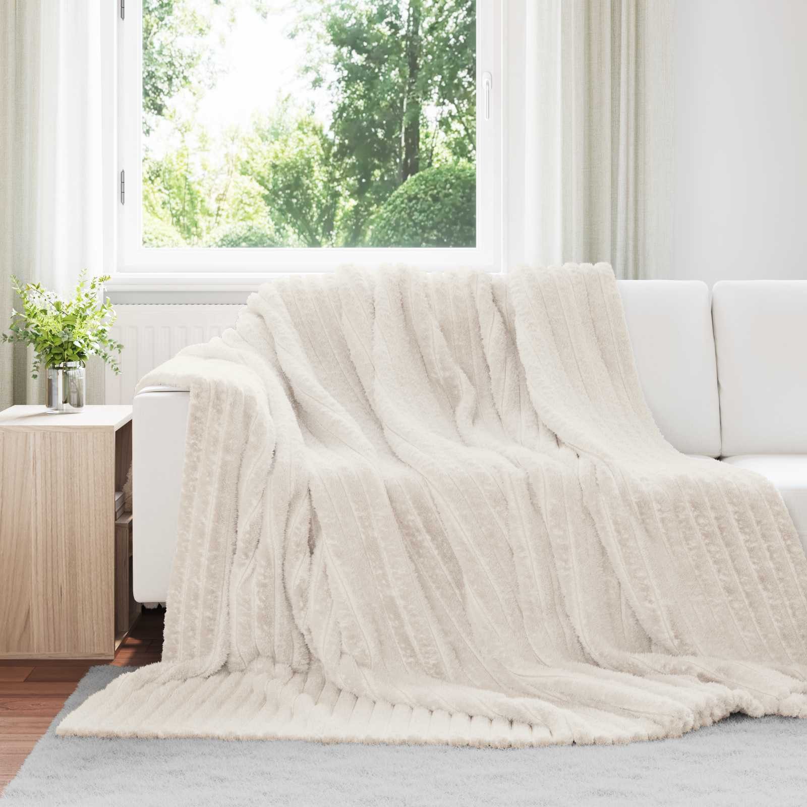 vidaXL Bettüberwurf Überwurfdecke Creme 240 x 220 cm Fleece