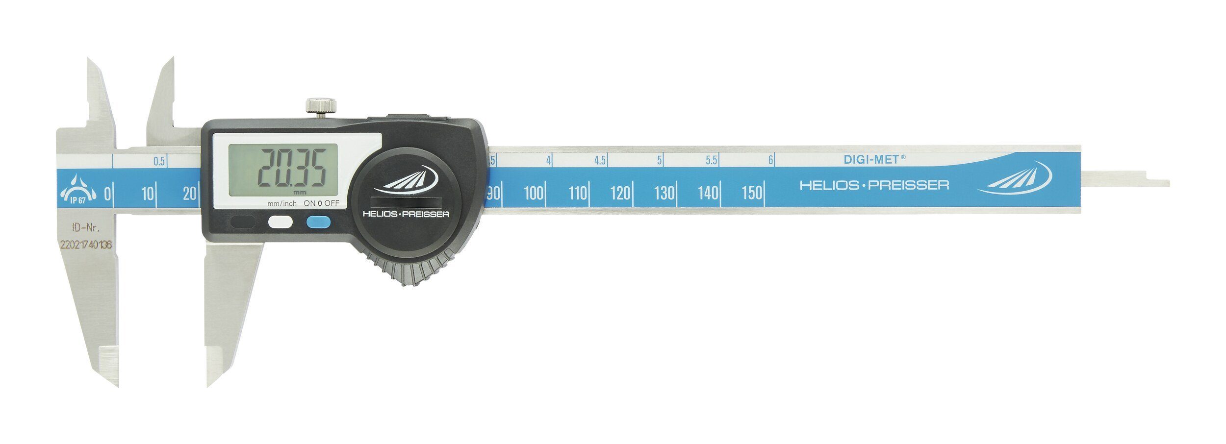 HELIOS PREISSER Messschieber, Digitaler Taschenmessschieber IP67 150 mm mit Daten ET