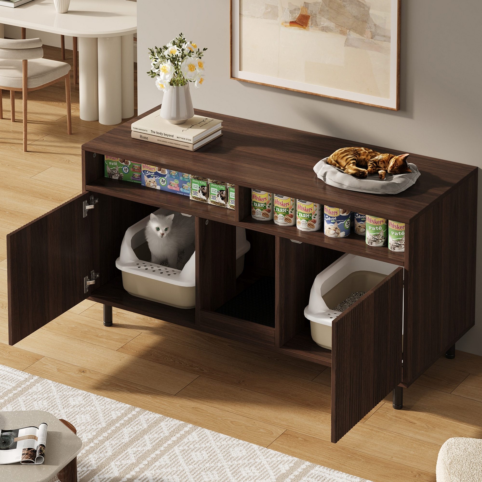 STILVORA Sideboard mit Lagerbereich,Katzenkloschrank Katzenhaus mit Sandauffangmatte (Haustier-Schrank/TV-Schrank, 1 St., 120x50x66cm), Katzentoiletten, Katzenstreuwanne-Schrank