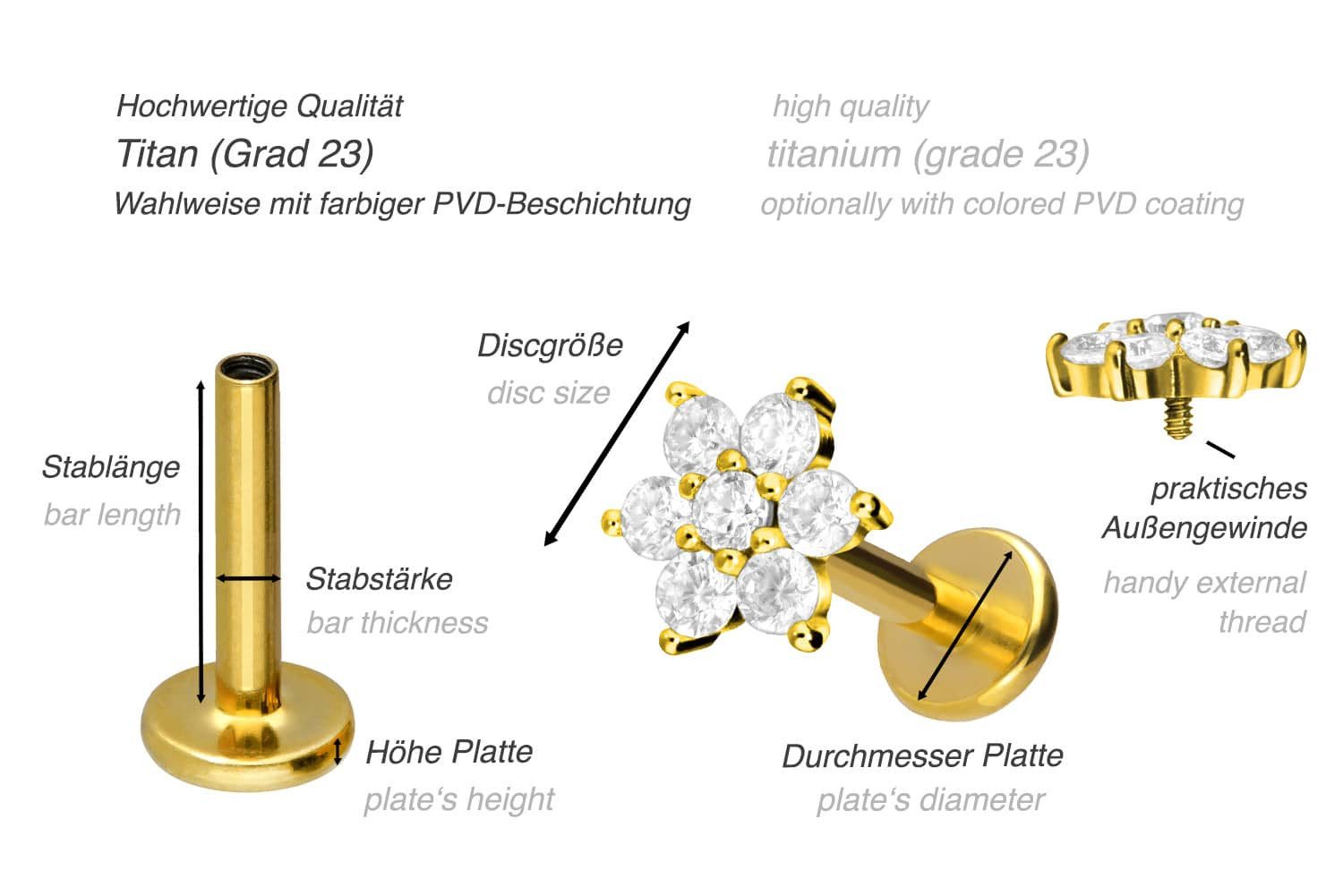 PIERCINGLINE Piercing-Set Titan Labret mit Innengewinde KRISTALLBLUME (Labr günstig online kaufen