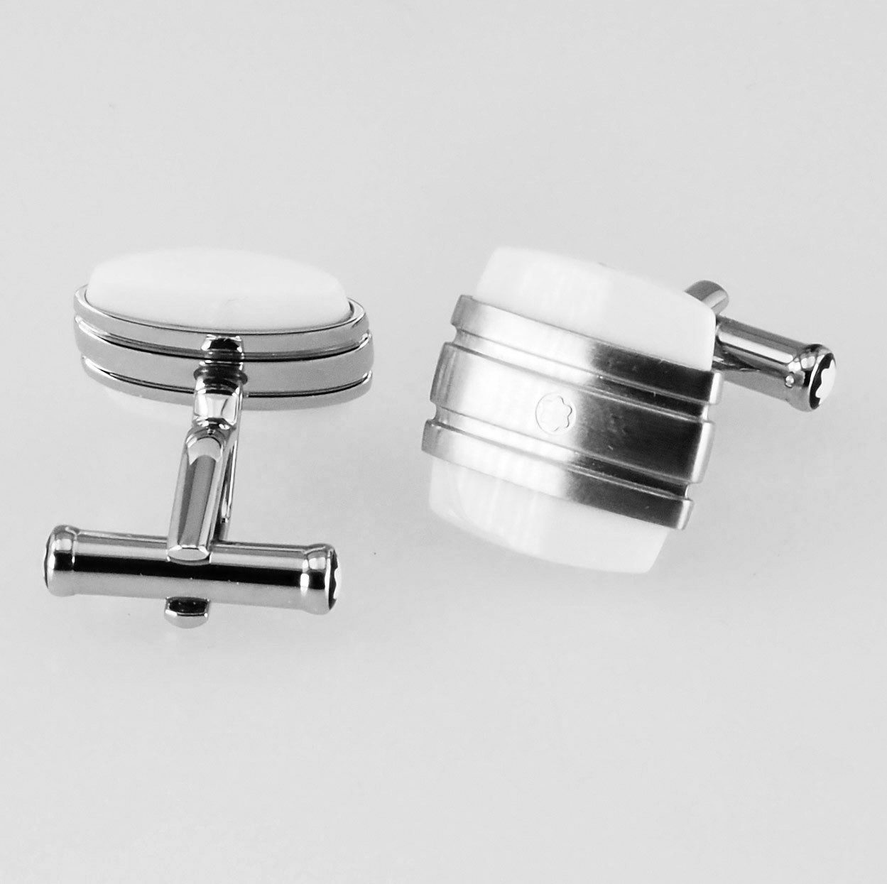 MONTBLANC Manschettenknöpfe Meisterstück MB106625 Manschettenknöpfe Edelstahl mit weißem Achat, mit Montblanc Prägung