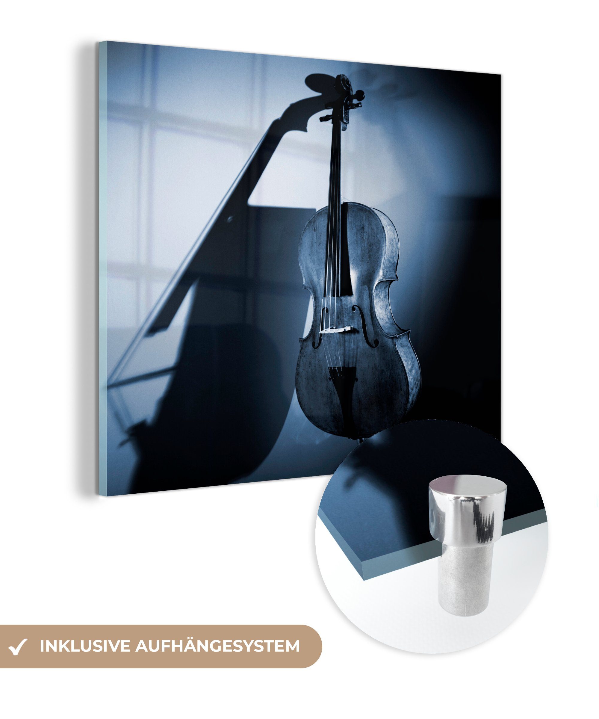 MuchoWow Acrylglasbild Ein Cello lehnt an der Wand, (1 St), Glasbilder - Bilder auf Glas Wandbild - Foto auf Glas - Wanddekoration