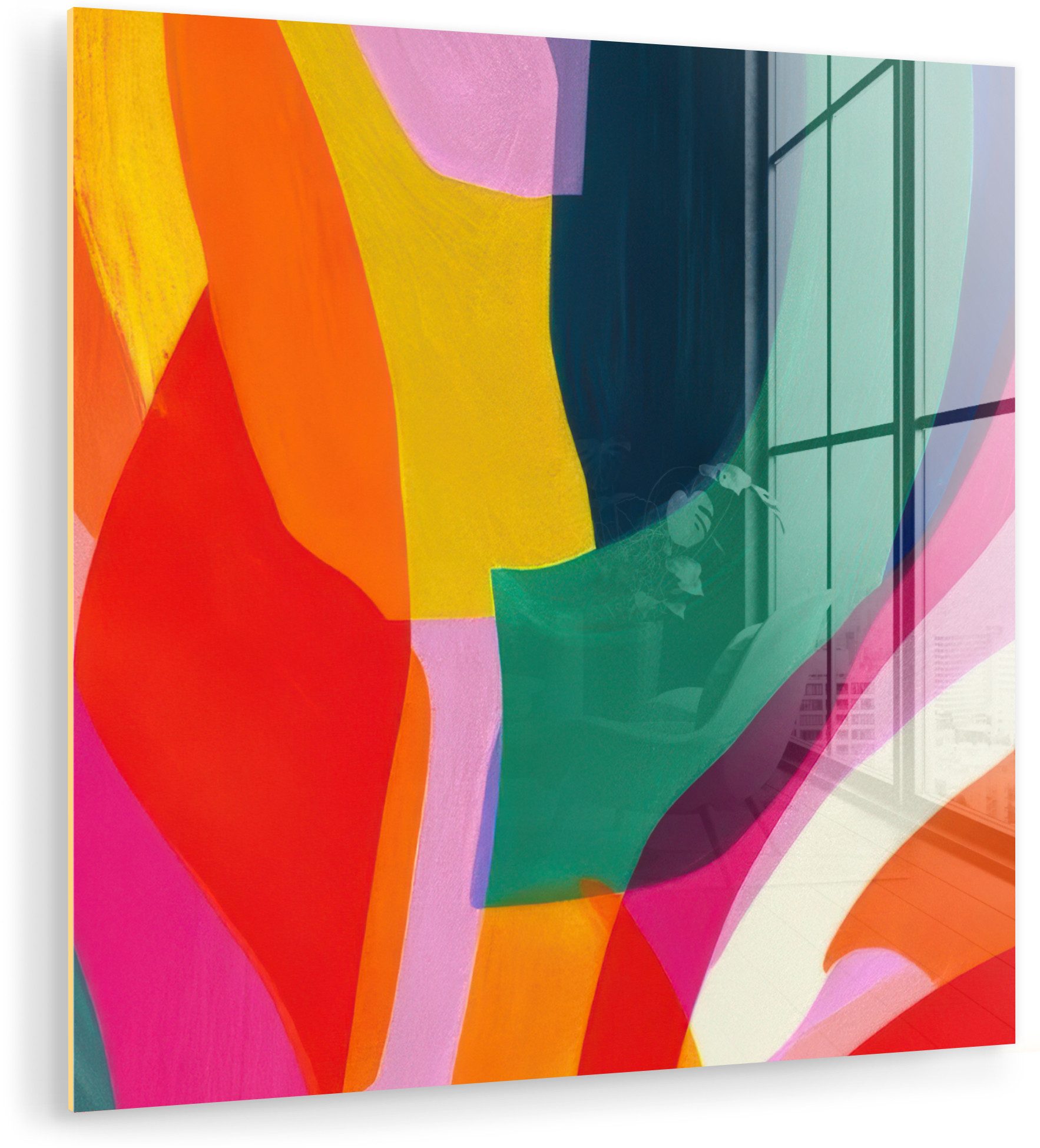 MuchoWow Acrylglasbild Formen - Gewellt - Abstrakt - Hellrosa, Inkl. Aufhängung, Bilder auf Glas Wandbild, Wanddeko Wohnzimmer Badezimmer, 20x20 cm