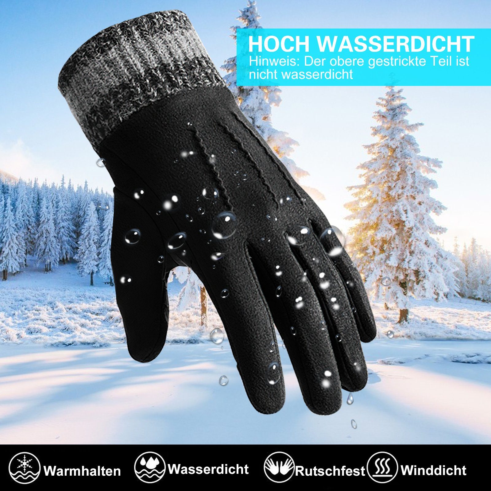 Schwarz Ski Handschuhe (Sport Damen Winddicht, Warm Winterhandschuhe Radfahren Strick EXTSUD Gloves Reithandschuhe Thermohandschuhe für mit Fingerhandschuhe Futter) Outdoor
