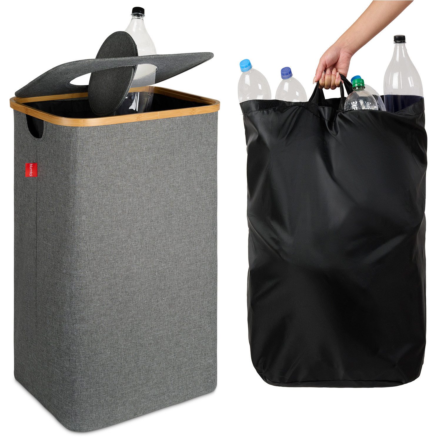 Blumtal Müllsackständer Pflandflaschen Sammelbehälter, Leergut Organizer mit Loch, in 100L oder 150L, waschbar, tropfsicher