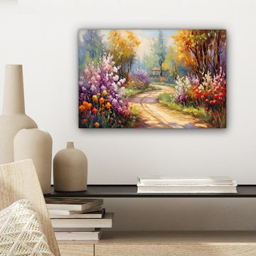 OneMillionCanvasses® Leinwandbild Blumen - Bäume - Kunst - Aquarell, (1 St), Leinwand Bilder Klein, Wand Dekoration 30x20 cm