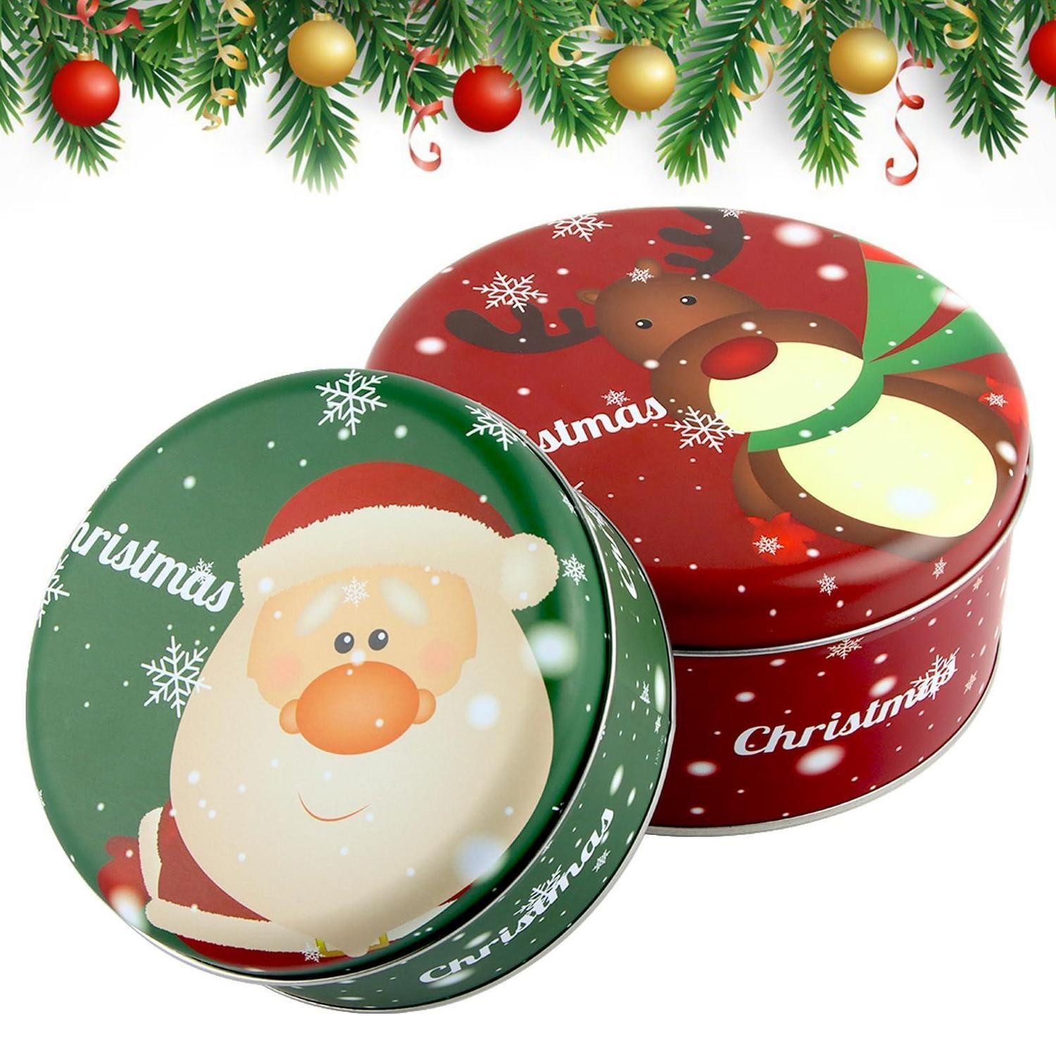 LuxusKollektion Keksdose Weihnachtliche Keksdosen 2er Set Metall rund, Metall, (2-tlg)