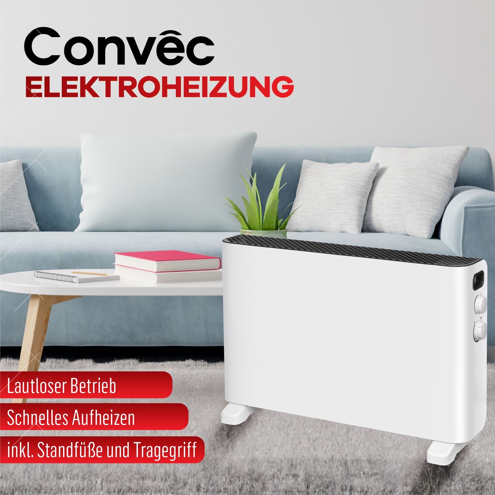 TMS Engineering GmbH Konvektor Elektroheizung 2000W Raumheizung Standheizung Heizung Heizgerät weiß