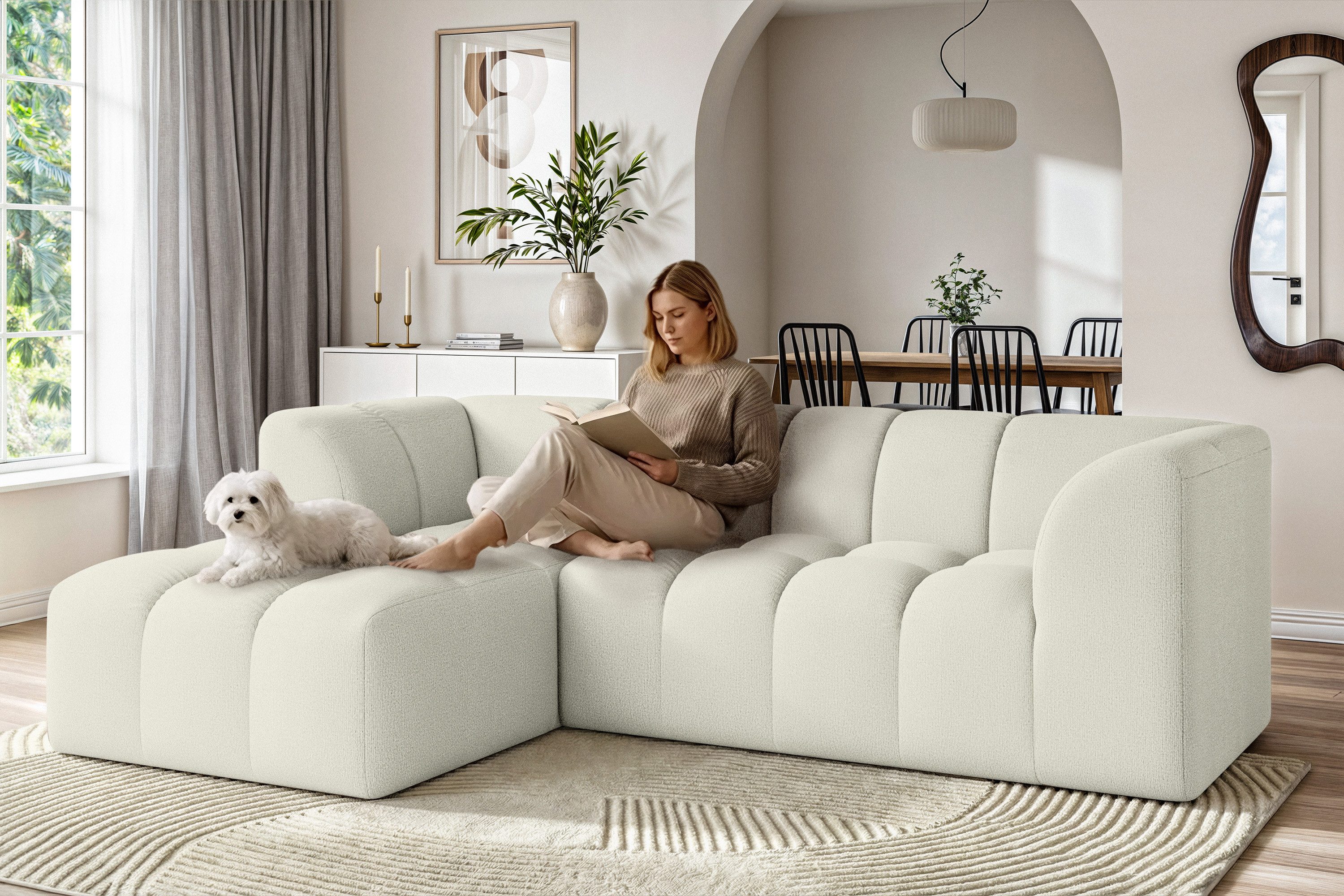 OTTO home Ecksofa TUURE L-Form, Verlässliche Qualität, moderne Steppung, Breite 255cm, Bubble Optik, moderne Steppung, hoher Sitzkomfort, Wellenunterfederung