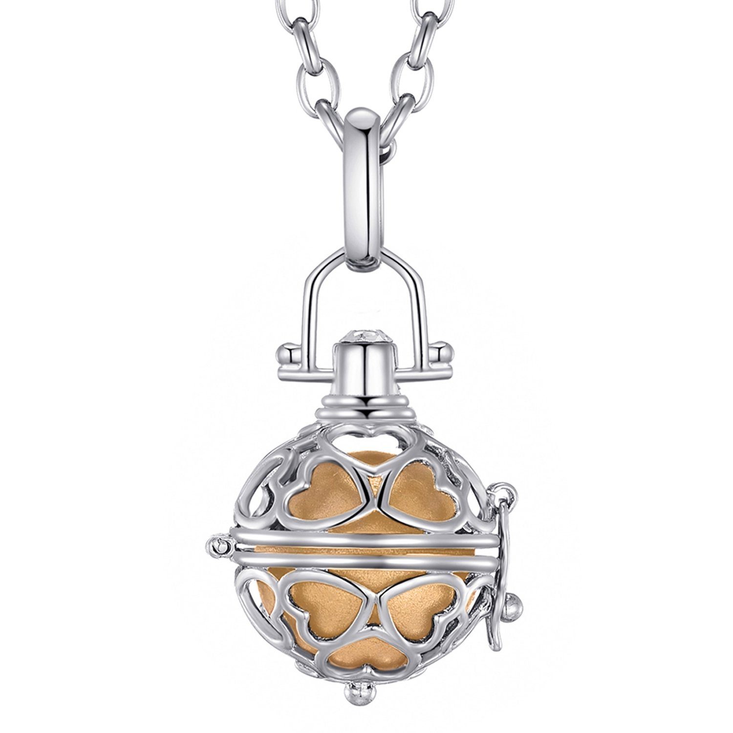Valentinstagsgeschenk Morella Kette mit Anhänger Damen Halskette Edelstahl 70 cm mit Herz-Kugel Anhänger und (2-tlg., Kette inkl. Klangkugel und Sam