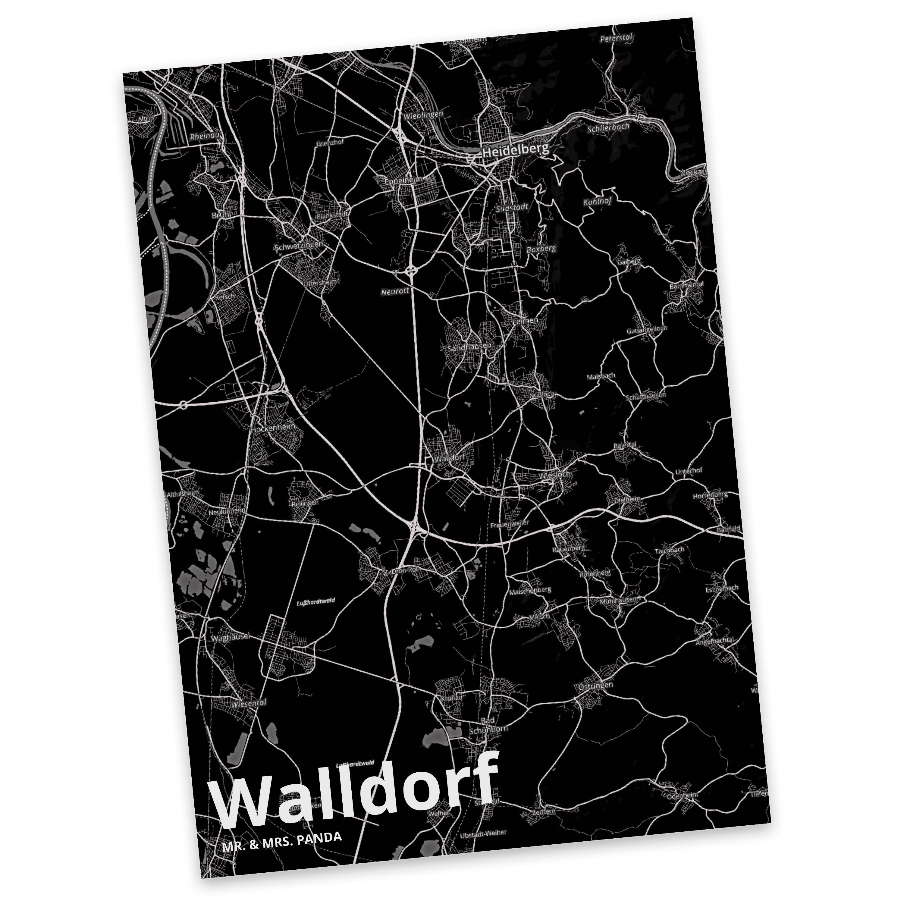 Mr. & Mrs. Panda Postkarte Walldorf - Geschenk, Stadt Dorf Karte Landkarte Map Stadtplan, Städte