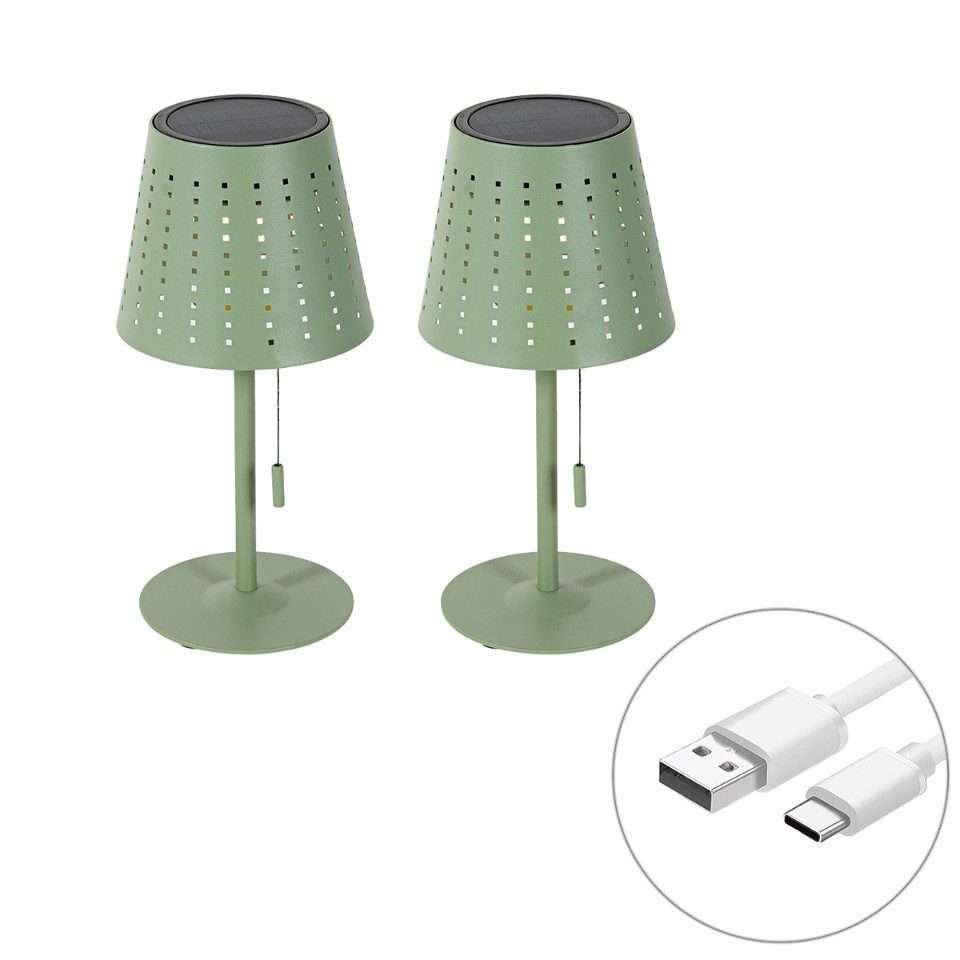 Qazqa USB-Stehleuchte Ferre (2-St), QAZQA Akku­leuchte, Grün, Aluminium, Design