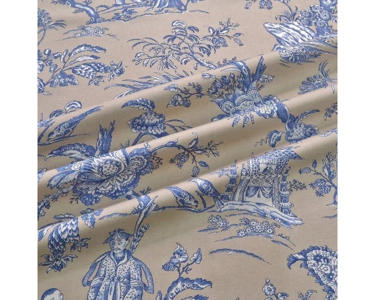 Thumbnail - Stofferia Stoff Dekostoff Toile de Jouy Pagoda Azul Beige, Breite 280 cm, Meterware