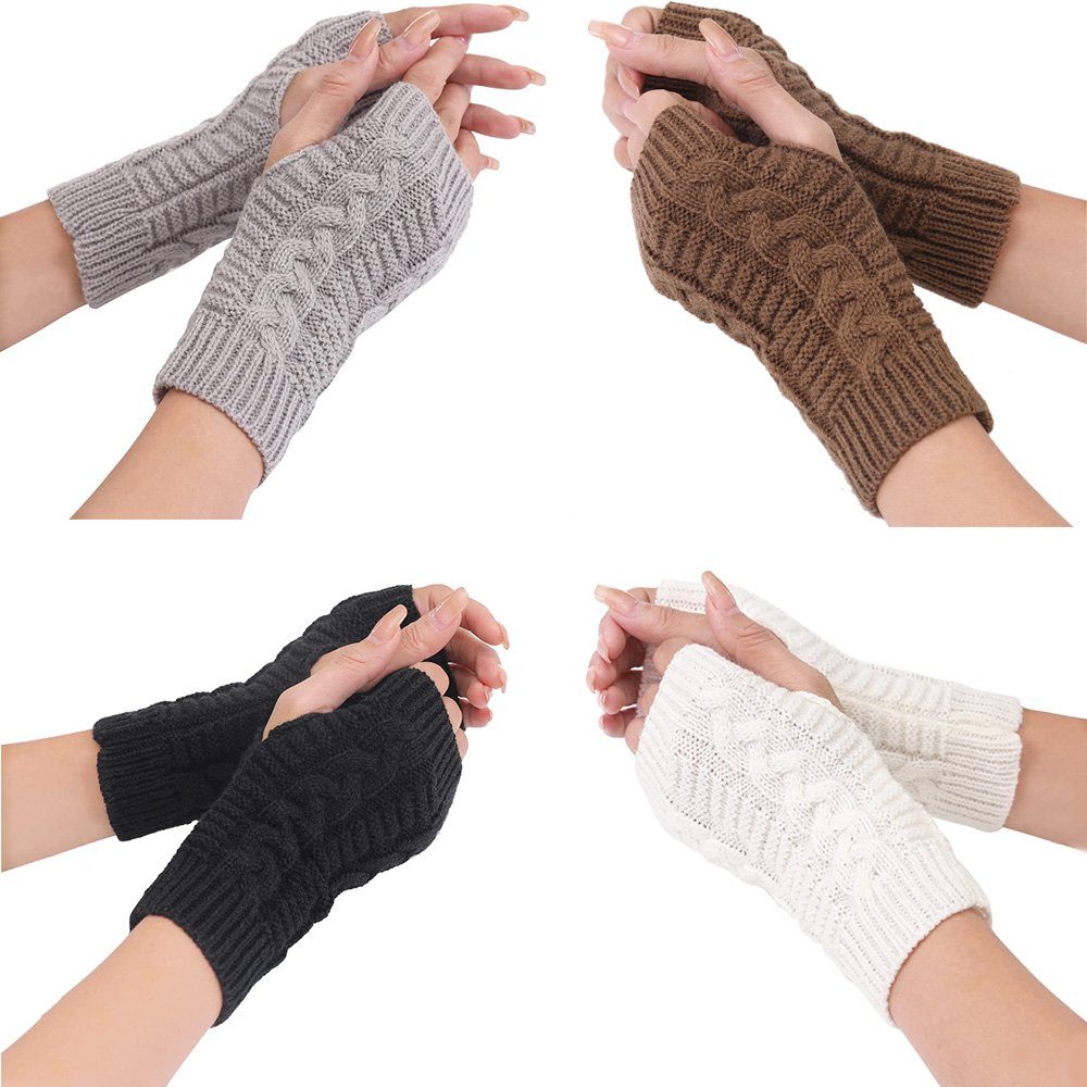 zggzerg Strickhandschuhe 4 Paar Halb Handschuhe, Winter Fingerlose Strick Pulswärmer Handschuhe