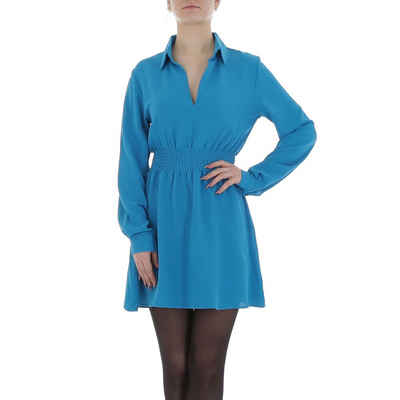 Ital-Design Minikleid Damen Party & Clubwear Chiffon Crinkle-Optik Blusenkleid in Blau