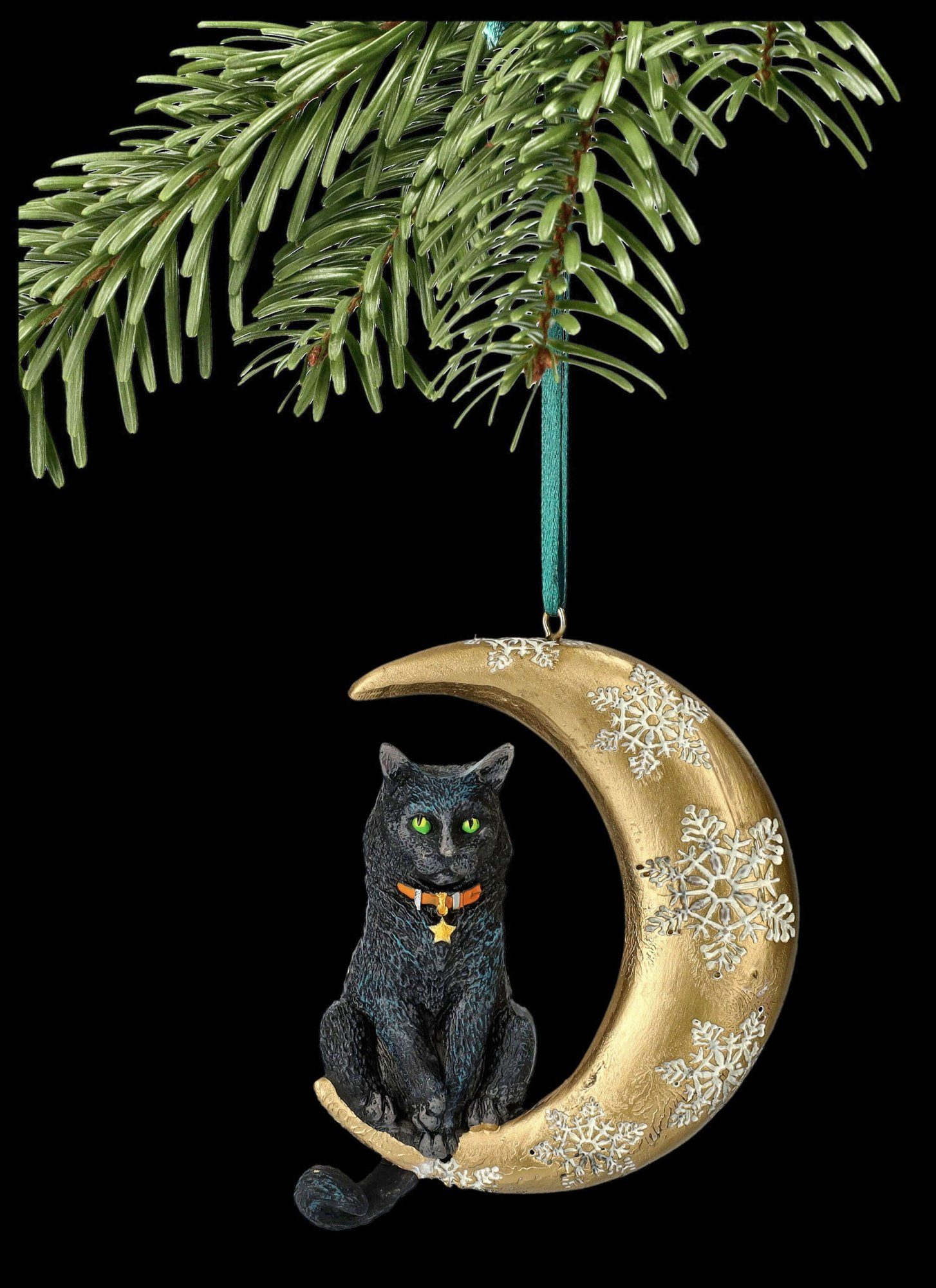 Figuren Shop GmbH Christbaumschmuck Christbaumschmuck - Katze auf Mond - Lisa Parker Fantasy Weihnachts Dekoration (1-tlg)