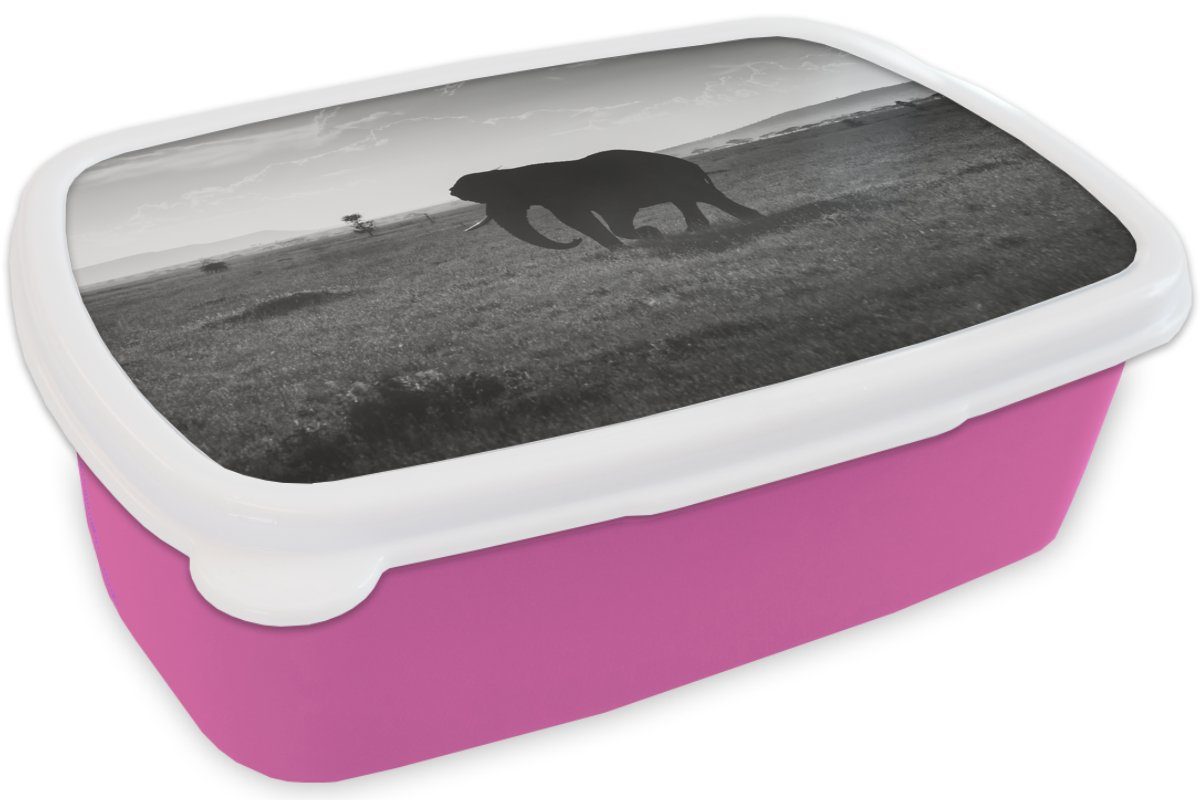 MuchoWow Lunchbox für - - rosa Brotdose Einfarbig Kunststoff, Kunststoff Tiere weiß, Schwarz Snackbox, Erwachsene, Brotbox Mädchen, Elefant (2-tlg), und Kinder, 