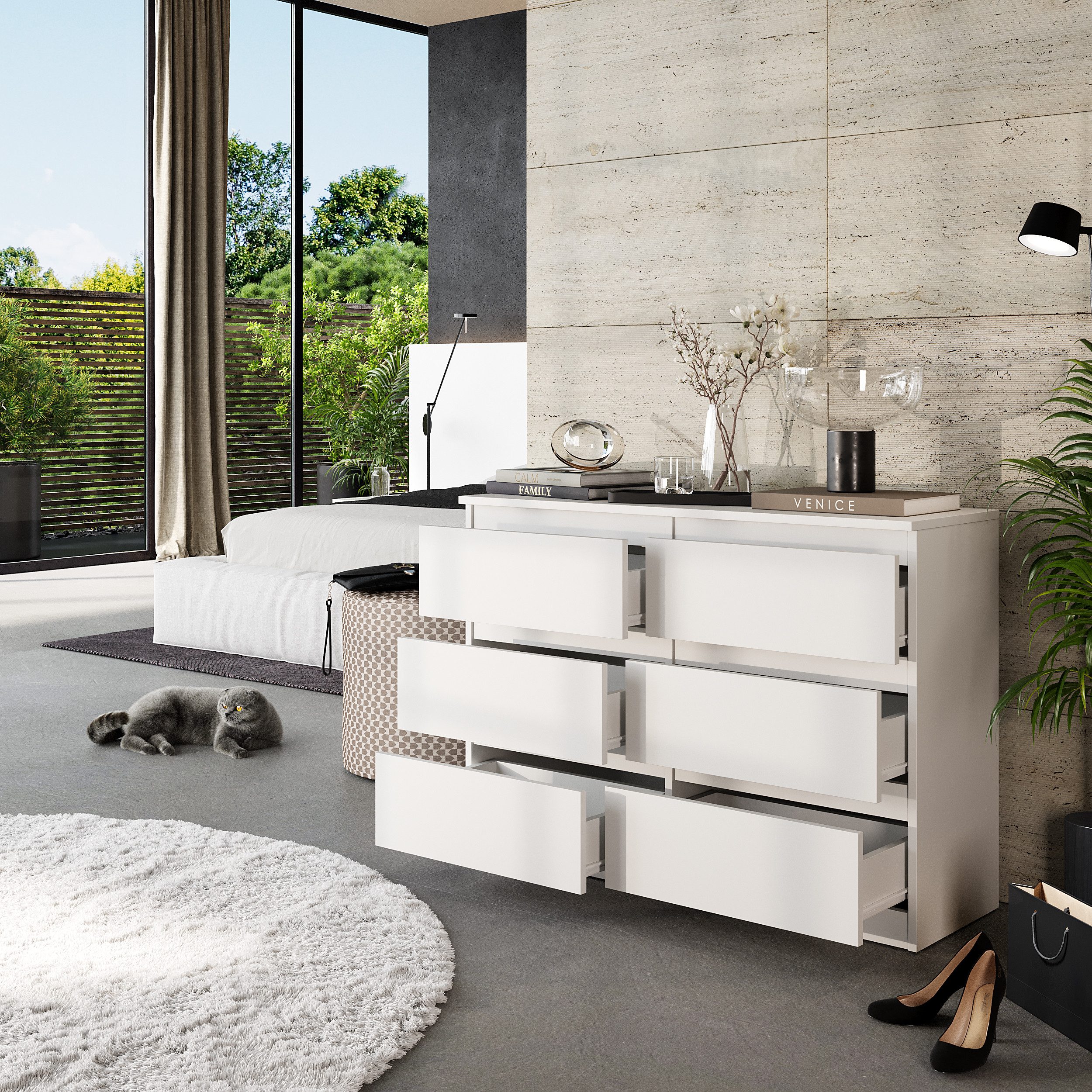 Furnica Kommode 6 Schubladen, Sideboard, Schubladenschrank Breite 100cm Höhe 71cm