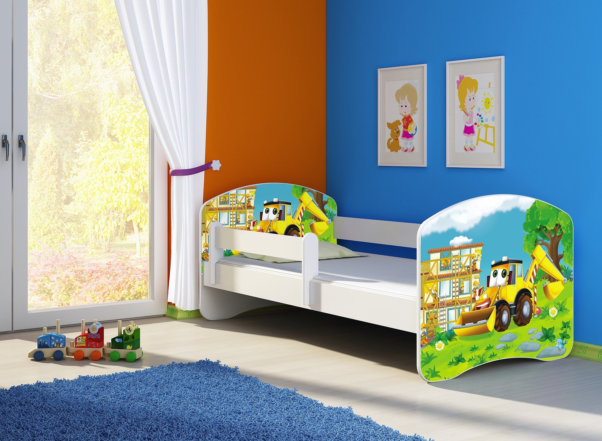 Clamaro Kinderbett (Kinderbett, Babybett 70x140, 80x160, 80x180cm Juniorbett, Kind, Motiv, Schublade CLAMARO)