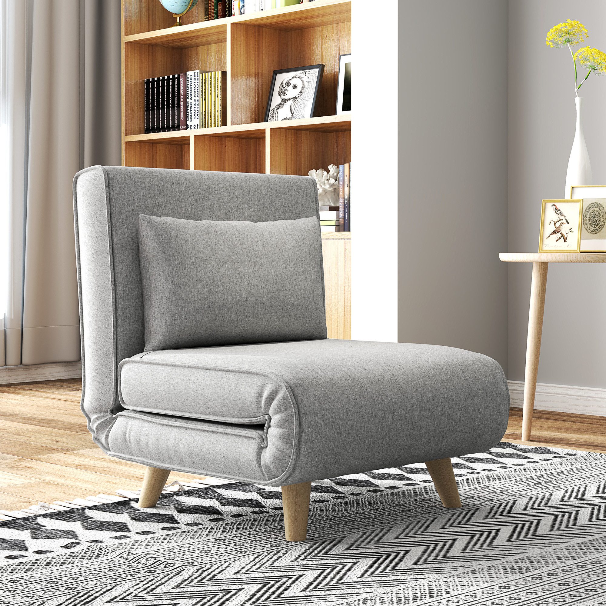 HOMCOM Schlafsofa Schlafsessel klappbar mit Bettfunktion, Gästebett in Leinenoptik, Klappsessel 1 Teile, für Wohnzimmer, Hellgrau
