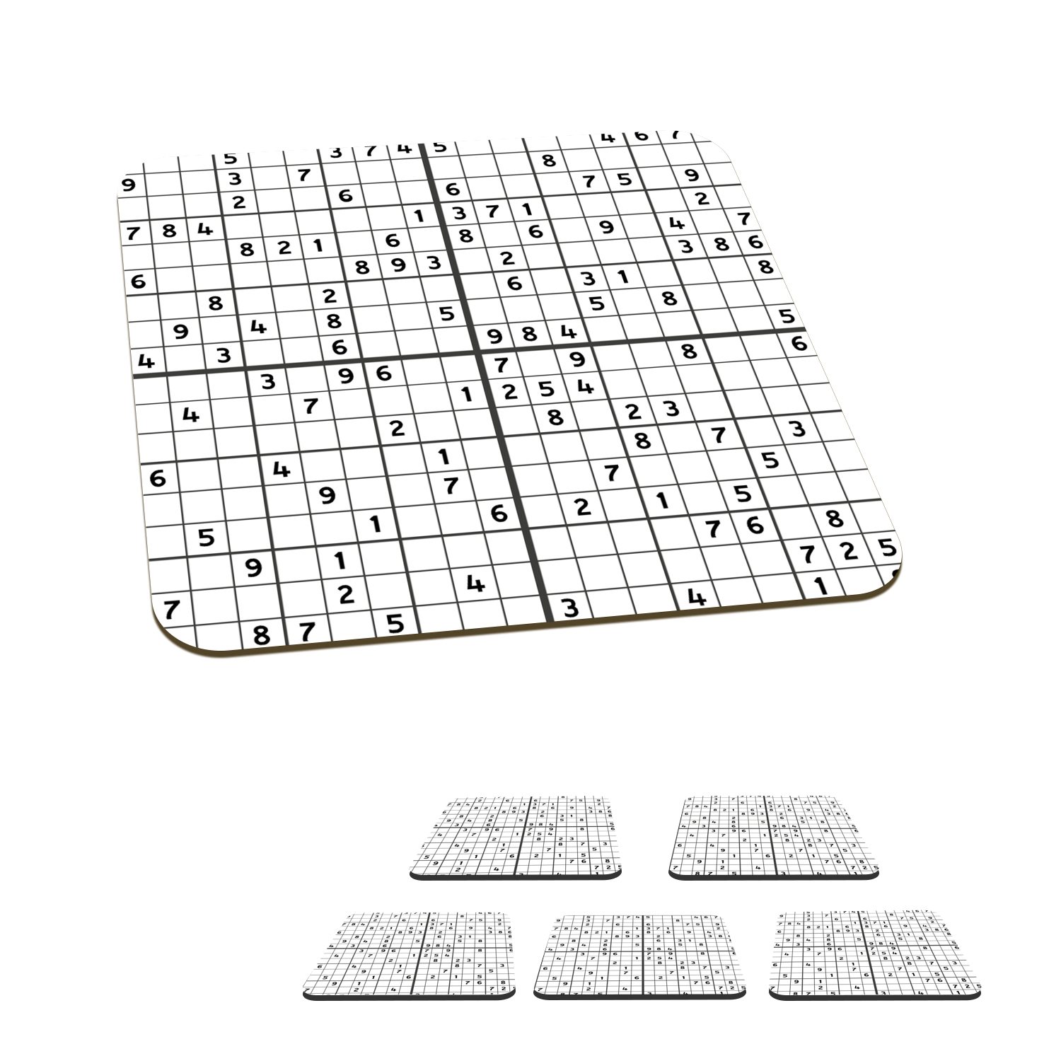 MuchoWow Glasuntersetzer Sudoku - Puzzle - Muster, Zubehör für Gläser, 6-tlg., Glasuntersetzer, Tischuntersetzer, Korkuntersetzer, Untersetzer, Tasse