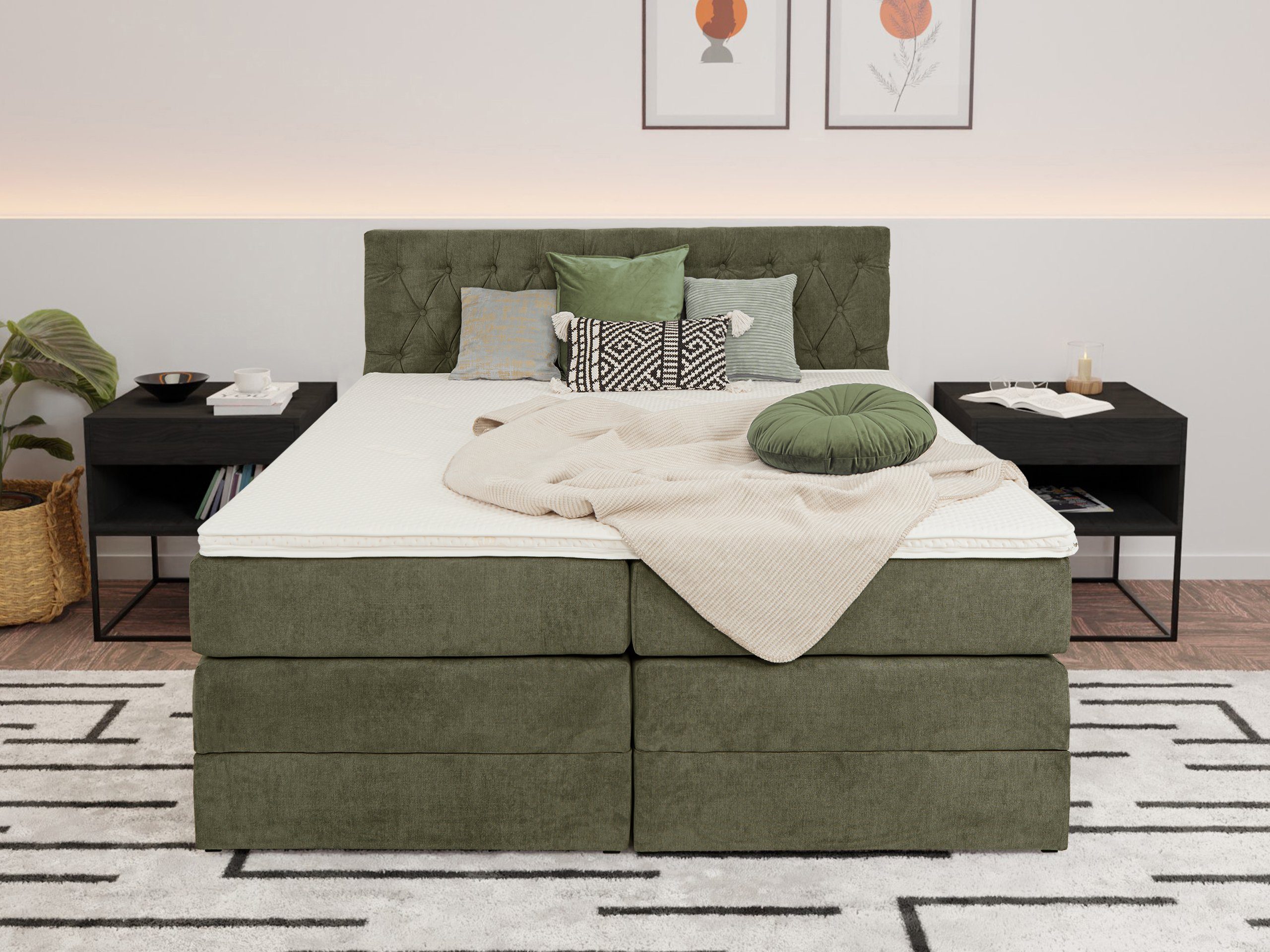 wonello Boxspringbett Verona 2, mit Bettkasten und wonello premium Topper 6 cm