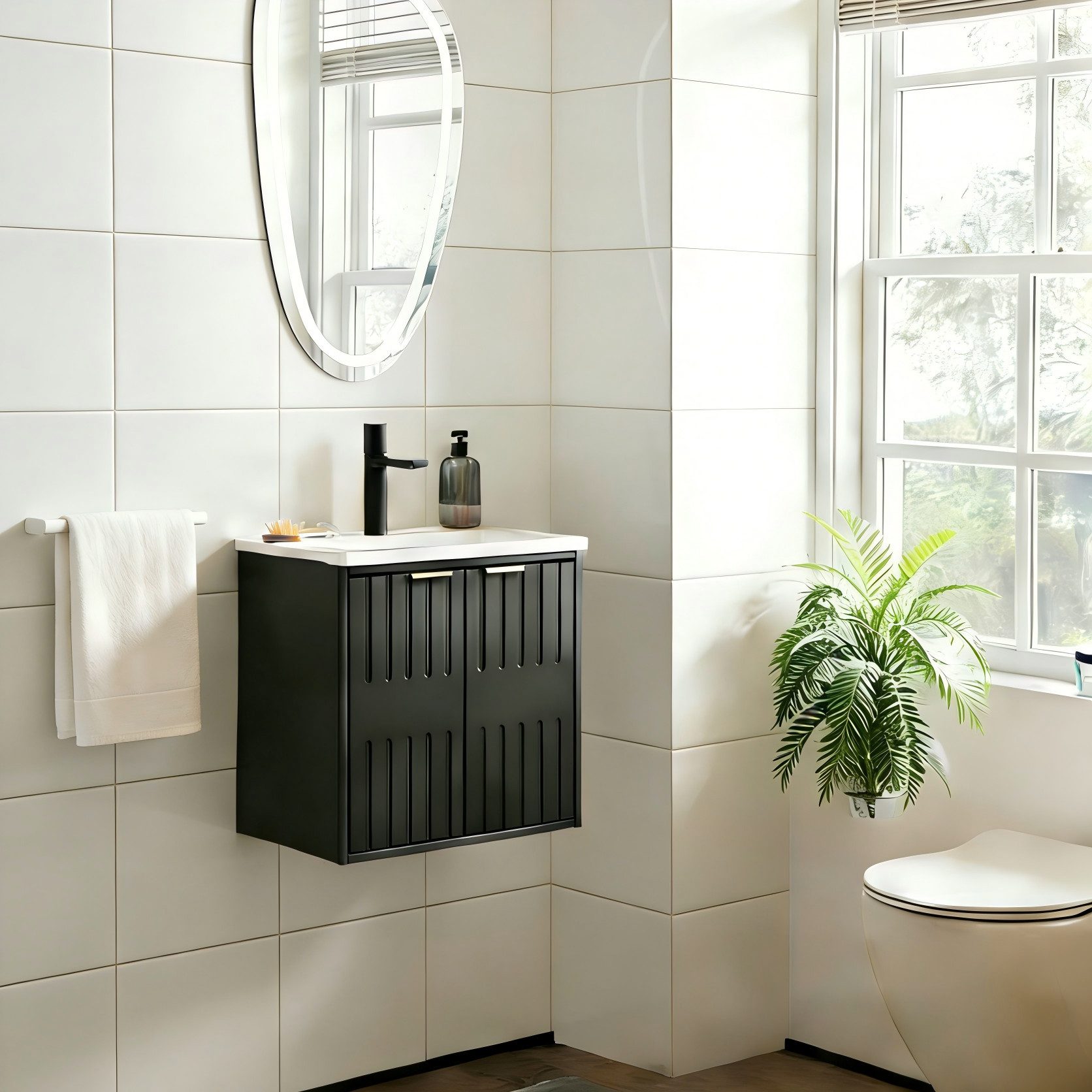 UEV Waschtisch klein Waschbecken mit Unterschrank set Badmöbel Gäste-WC hängend 49cm (Waschplatz ausreichend Stauraum,Badmobel Set fur Badezimmer, Unterschrank  – Bild 3 von 5