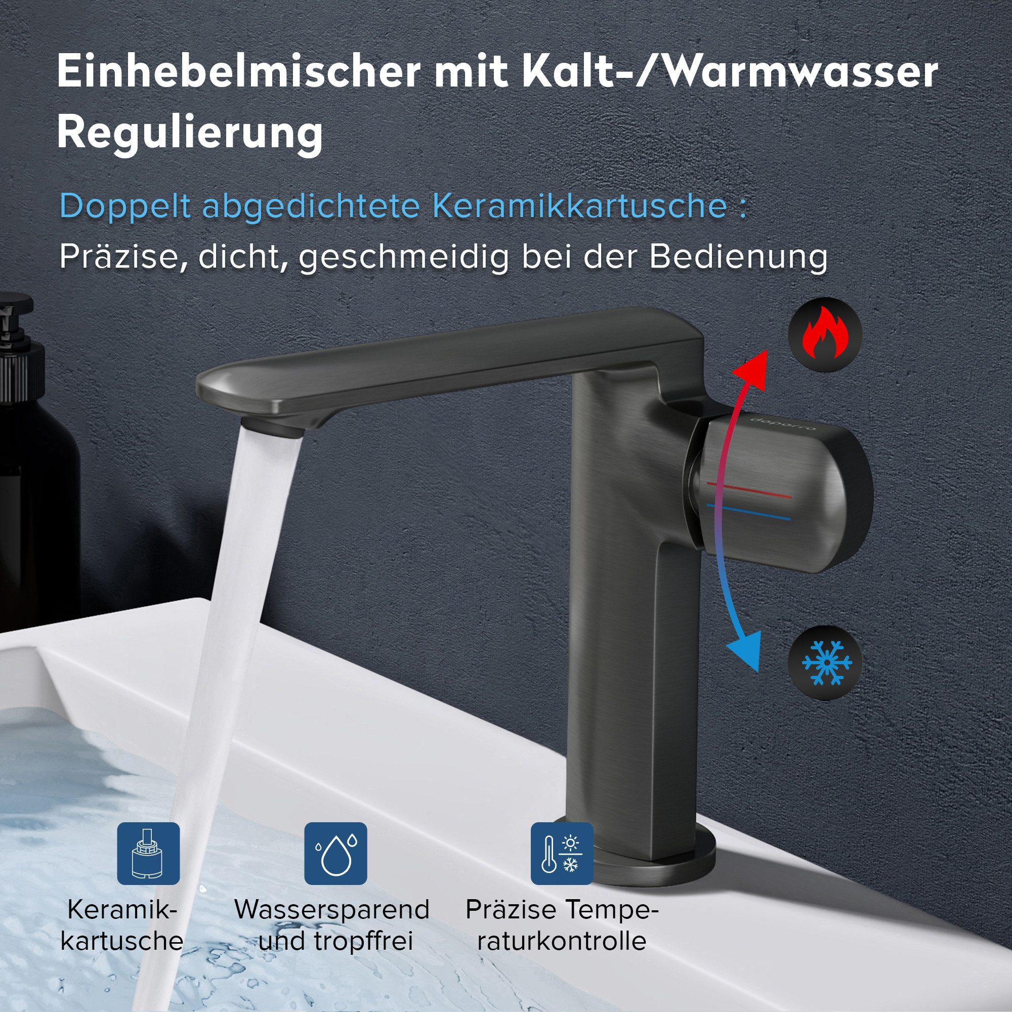 doporro Waschtischarmatur Wasserhahn Bad Waschtischarmaturmit Auslaufhöhe 156/259mm WAO-1180 DIN-Anschlüsse