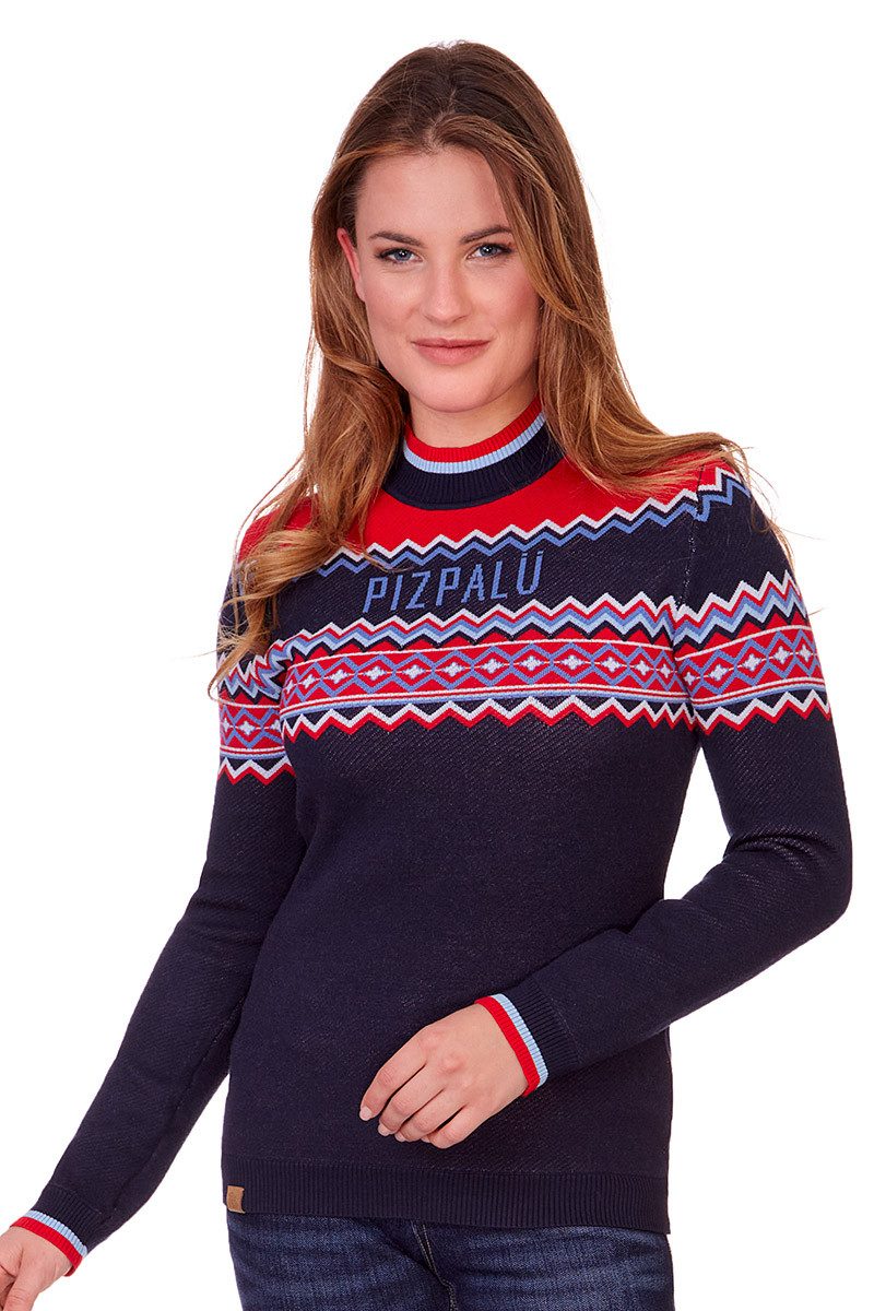 Rundhalspullover Strickpullover Damen - PATERSDORF - navy, rosa