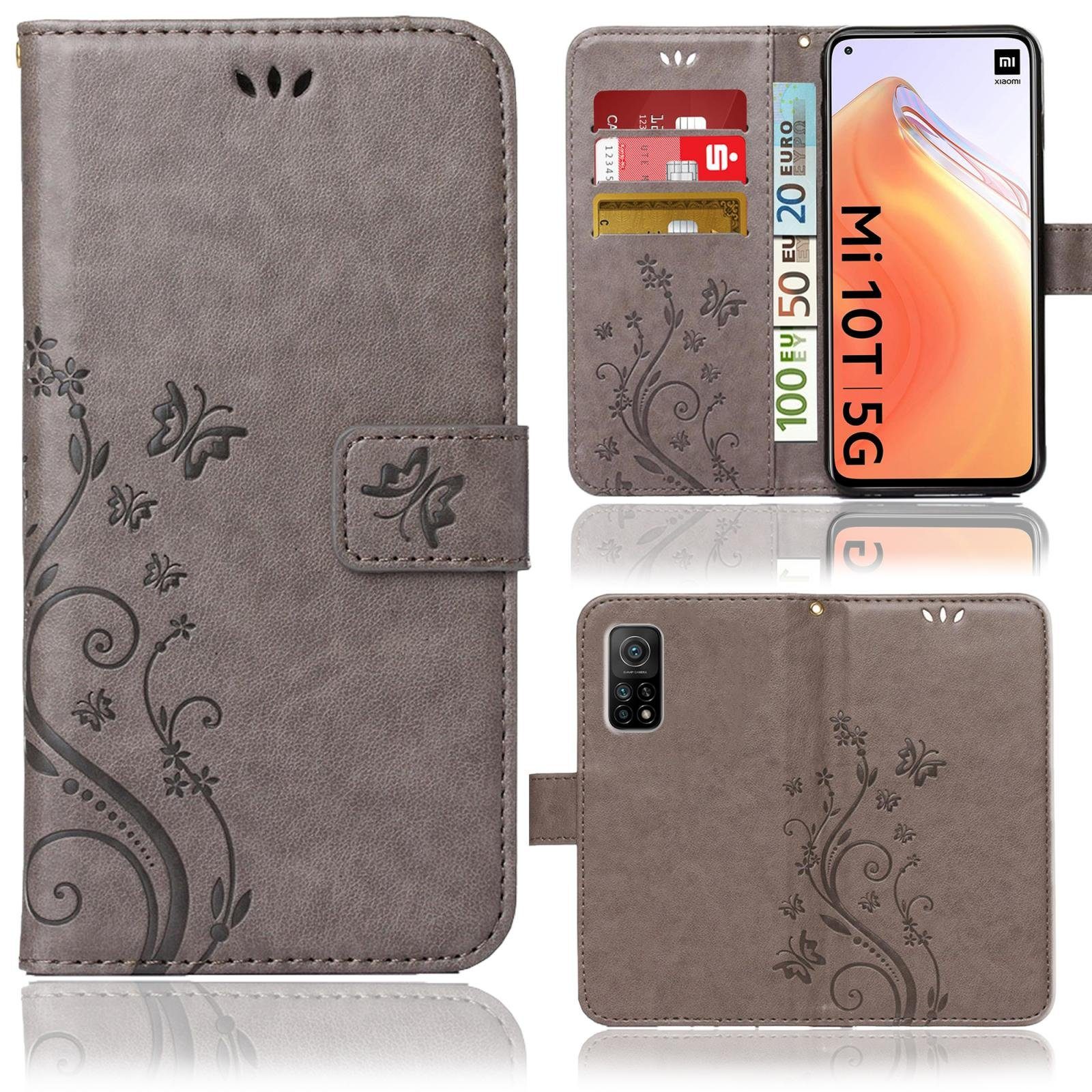 Numerva Handyhülle Bookstyle Flower für Xiaomi Mi 10T / Mi 10T Pro, Handy Tasche Schutzhülle Klapphülle Flip Cover mit Blumenmuster