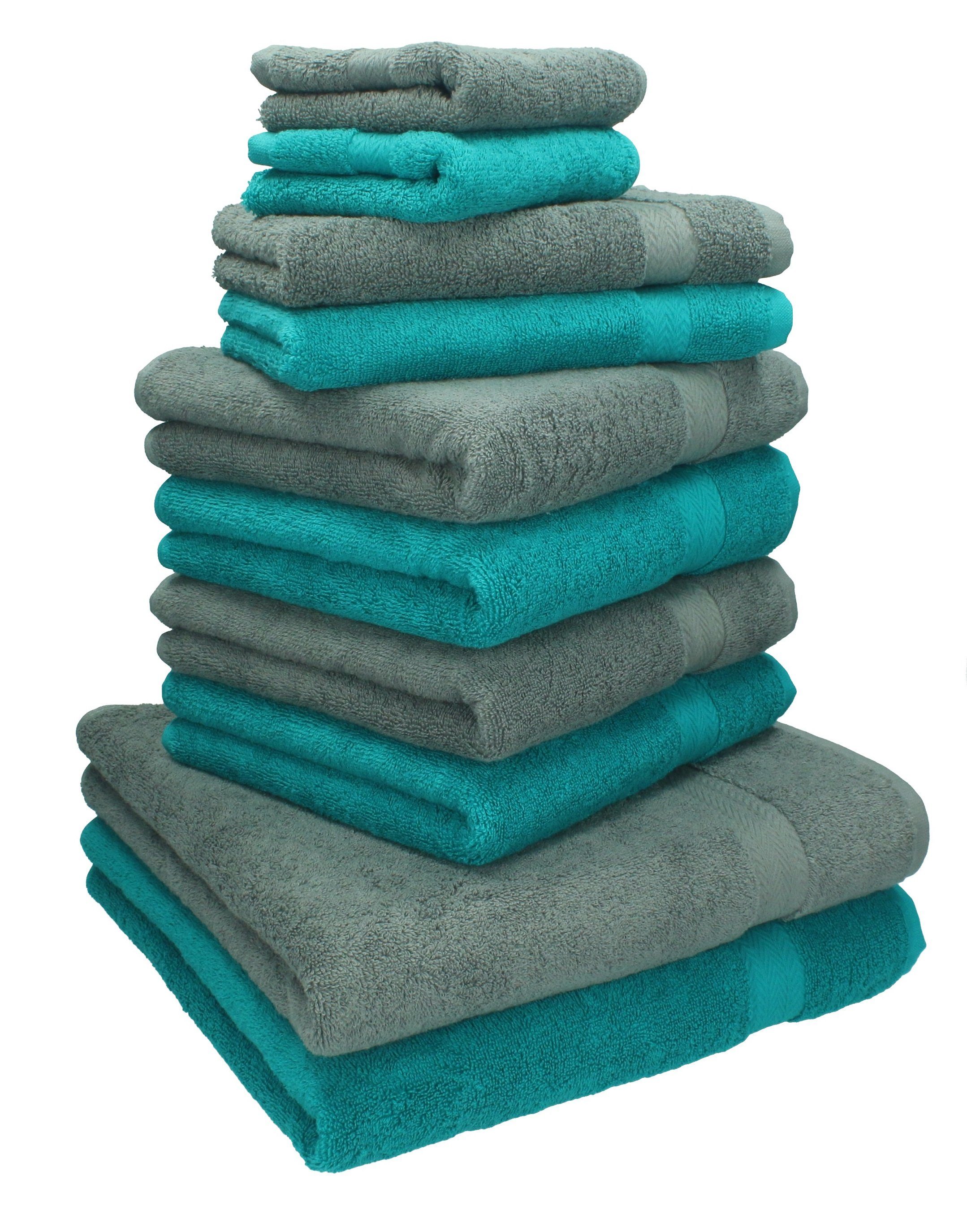 Betz Handtuch Set 10-TLG. Handtuch-Set Classic Farbe smaragdgrün und anthrazitgrau, 100% Baumwolle