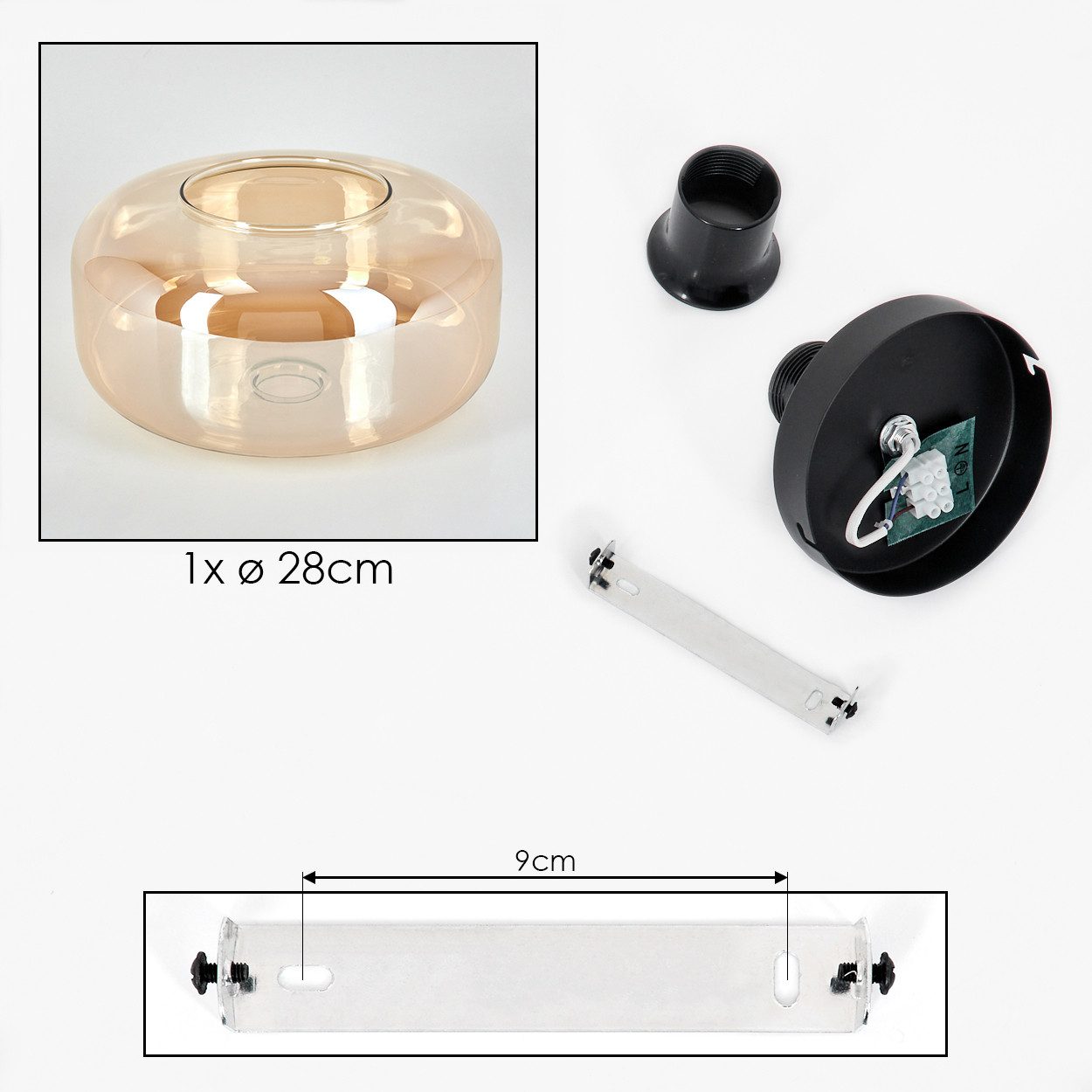 hofstein Deckenleuchte runde Deckenlampe aus Metall/Glas in Schwarz/Bernsteinfarben, ohne Leuchtmittel, im Vintage-Design mit Glasschirm (28 cm), 1 x E27, ohne  – Bild 5 von 5