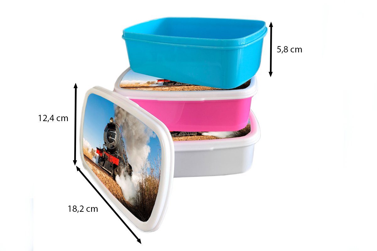 Kunststoff, sonnigen Kinder, rosa Mädchen, (2-tlg), für Ein Südafrika, Kunststoff MuchoWow Brotbox Dampfzug Nachmittag an Brotdose Erwachsene, einem dunkler Lunchbox Snackbox, in