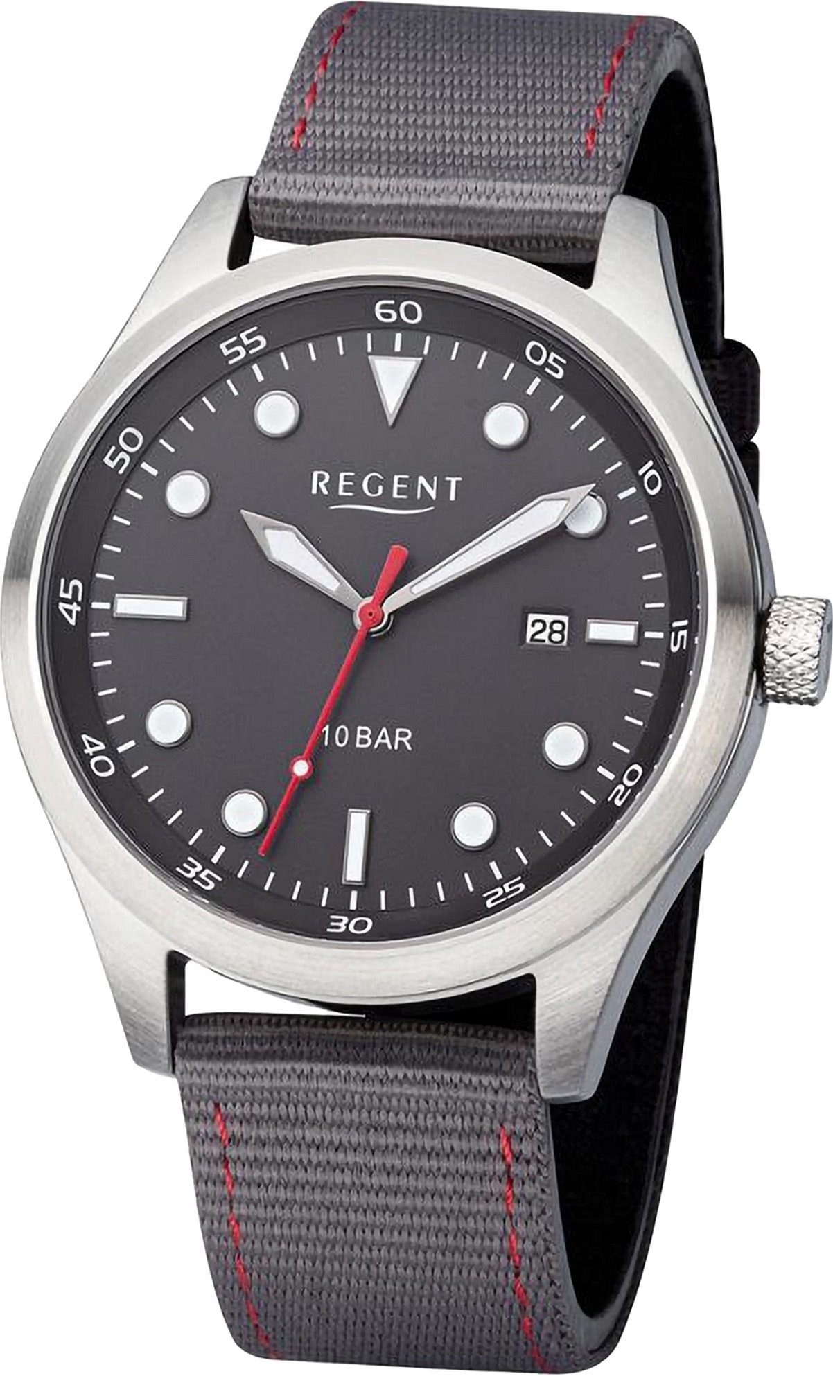42mm), Analog, (ca. Textilarmband Regent extra Armbanduhr Armbanduhr groß Regent rund, Quarzuhr Herren Herren