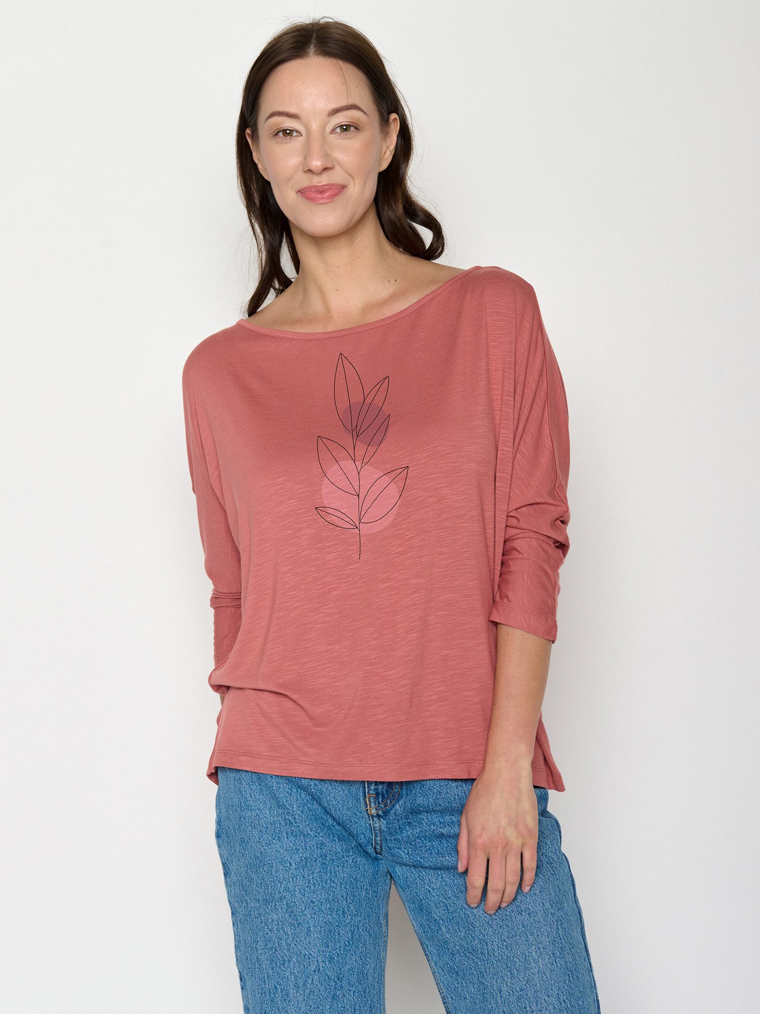 GreenBomb Longsleeve Simper Bloom Classic (1er-Pack) lockerer kurzer Schnitt, Fledermaus-Ärmel, weicher Fall