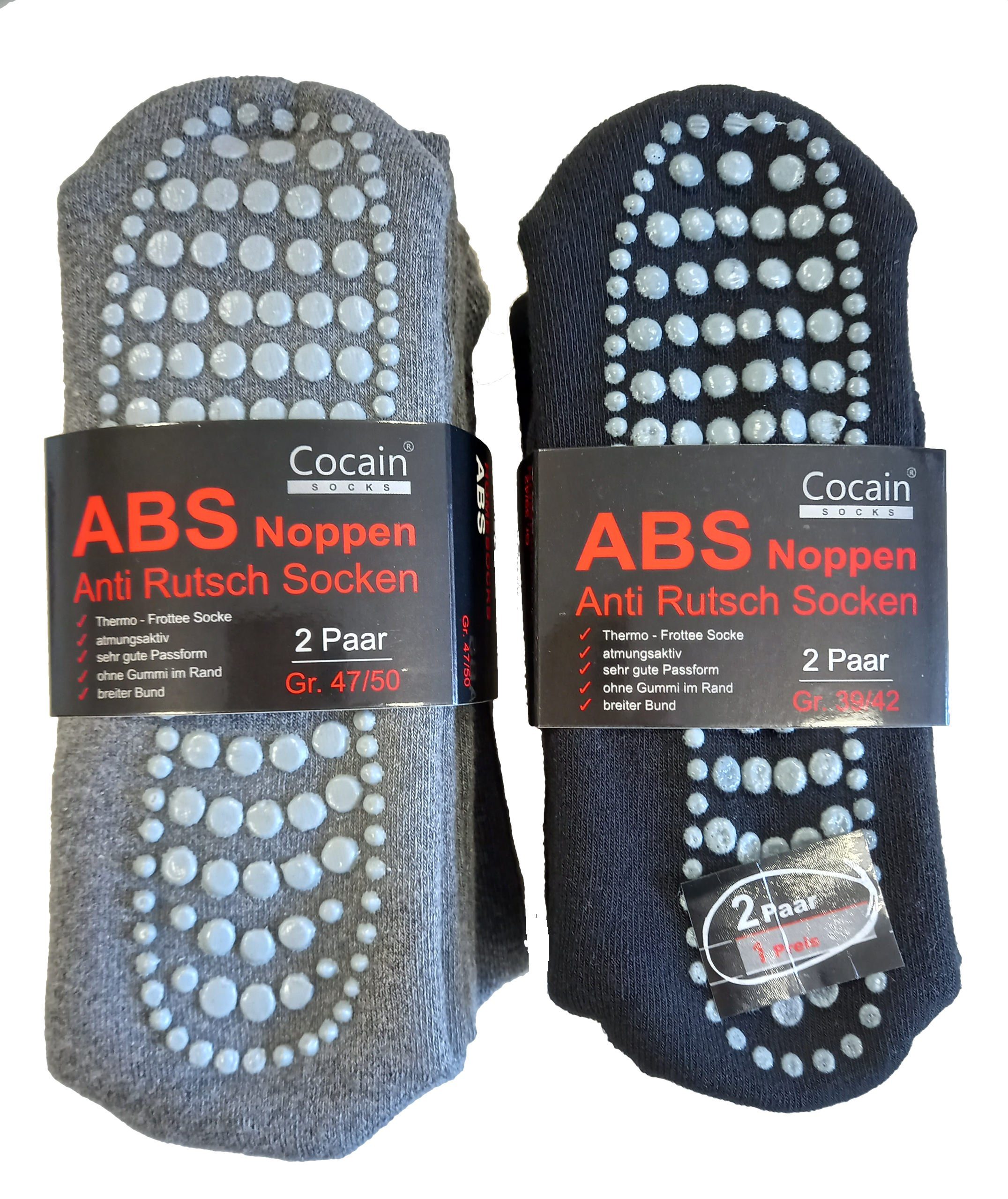 2 - Übergröße underwear Herren auch Damen & für Cocain Paar ABS-Socken (4-Paar) grau-schwarz in Socken Stoppersocken je ABS