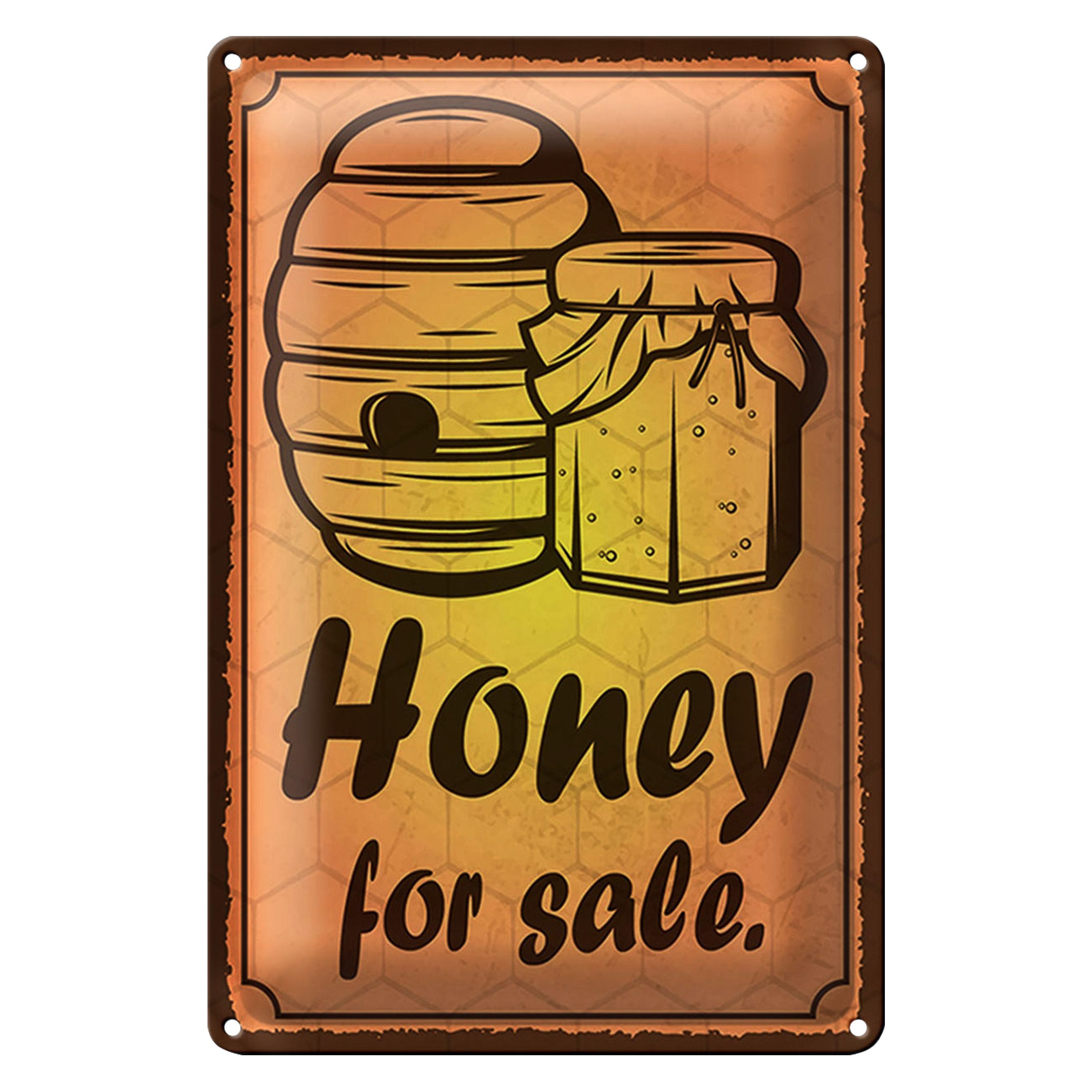 Roomando Metallschild Hinweis 12x18cm Honey for sale Honig Verkauf