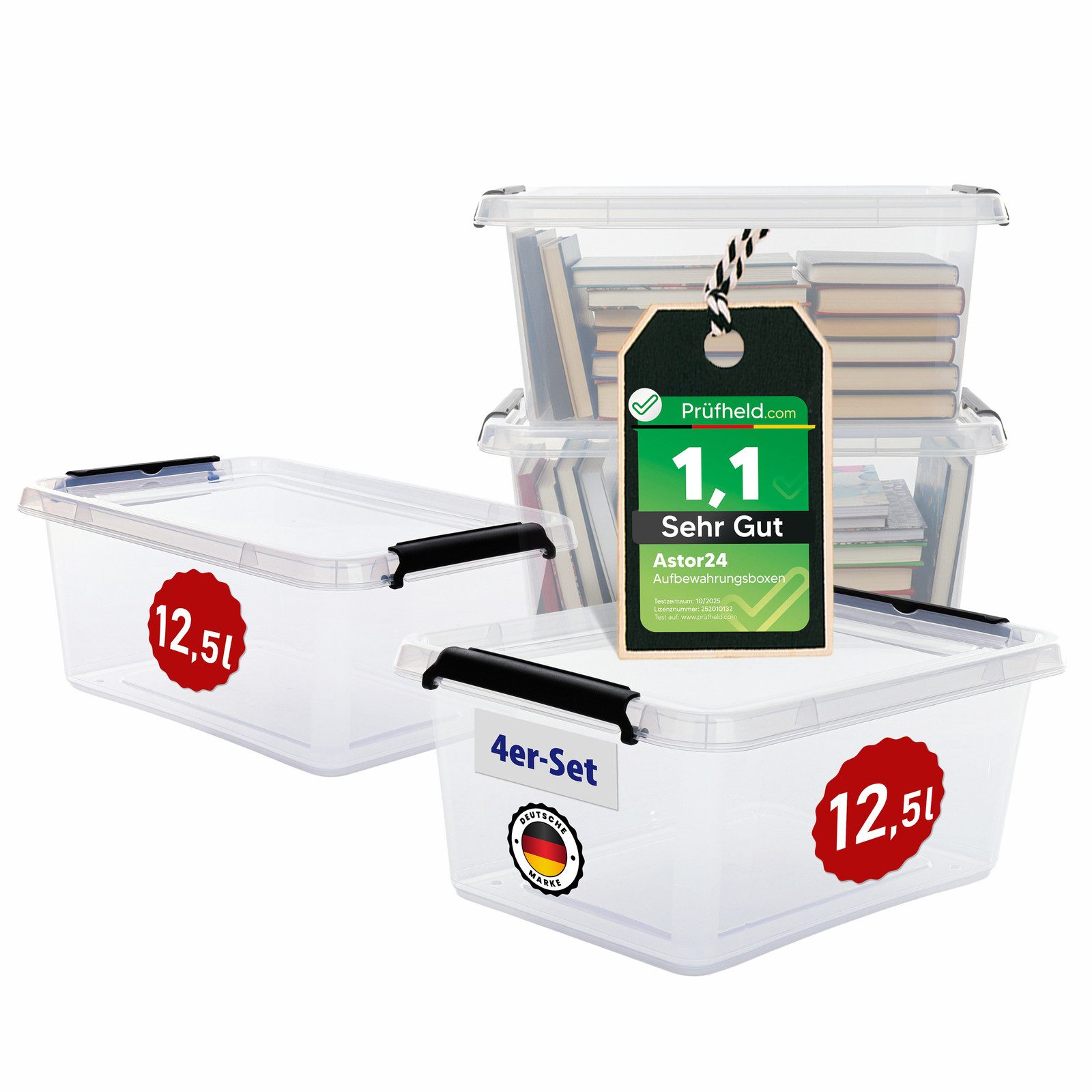 astor24 Aufbewahrungsbox Aufbewahrungsbox mit Deckel 4er Set Kunststoffbox Stapelbox Lagerbox (Plastikbox Aufbewahrung Regalbox Spielzeugbox, 4 St., Lagerbox), 6 Größen wählbar 4,5 L- 8,5 L - 12,5 L - 19 L - 32 L - 60 L