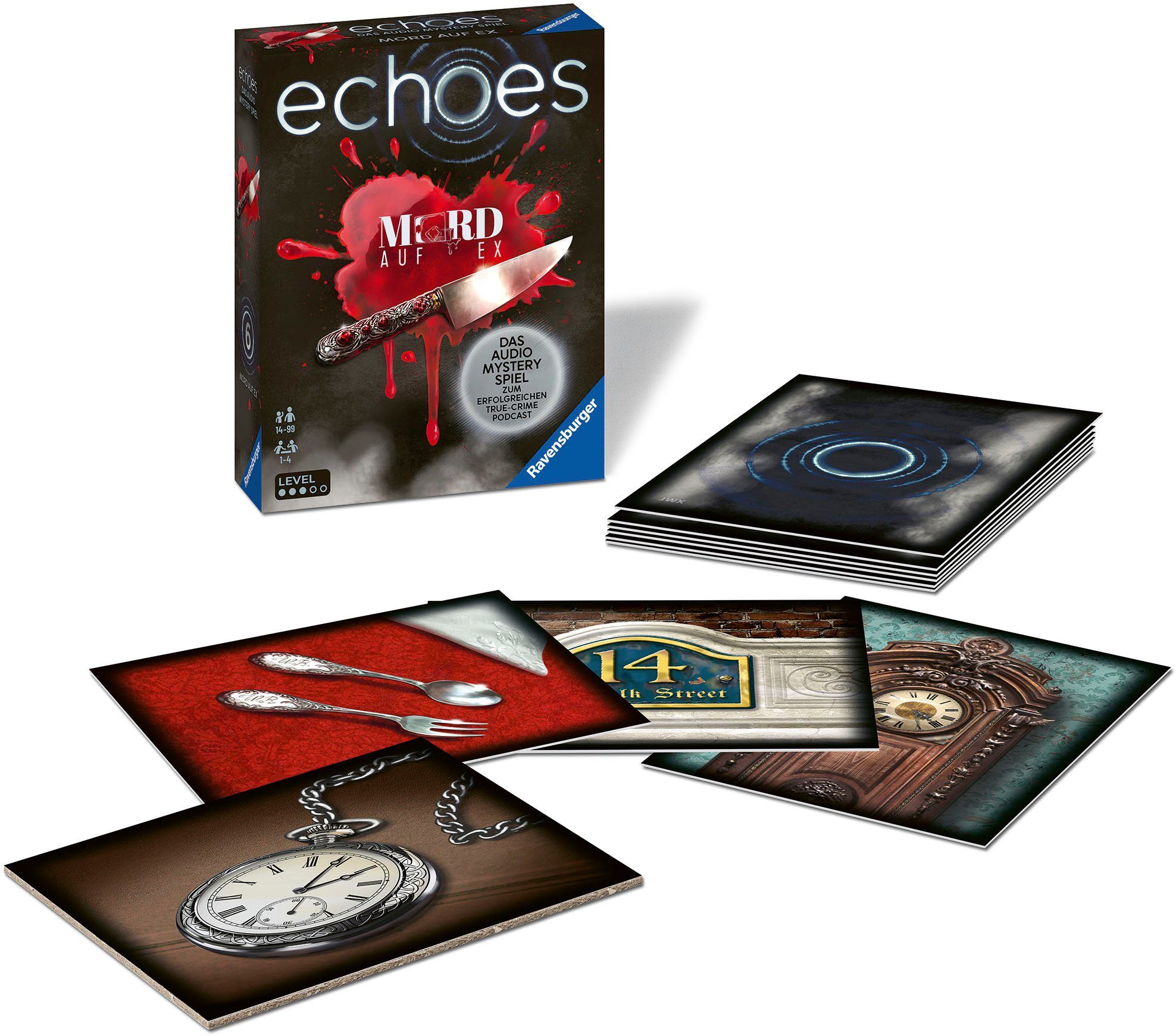 Ravensburger Spiel echoes, Mord auf Ex, Audio Mystery Spiel, Made in Europe