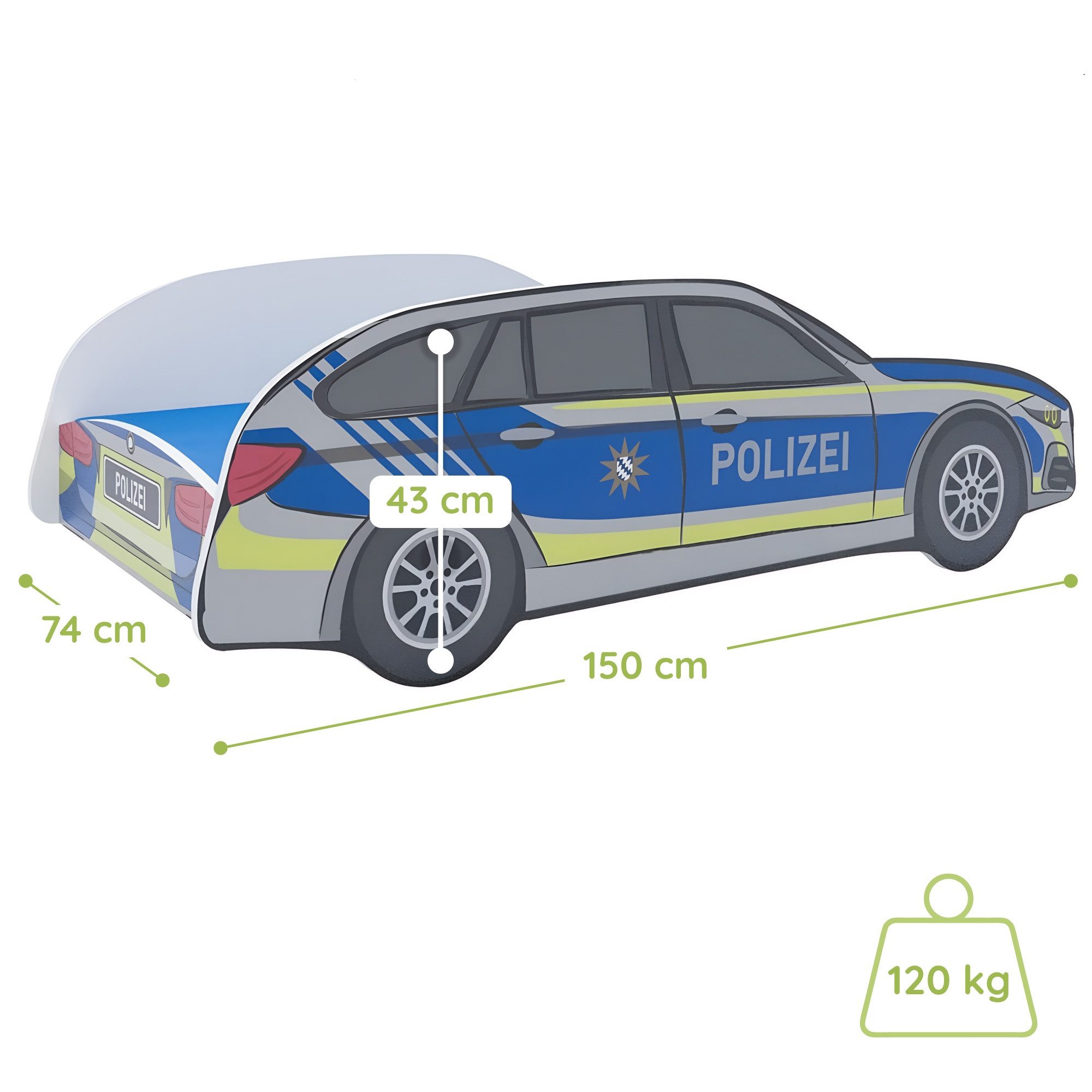 Kids Collective Autobett Kinderbett Jugendbett Polizei 70x140, 80x160 cm mit Rausfallschutz, Polizeiauto Polizisten Kinderspielbett 70x140 cm – Bild 3 von 5