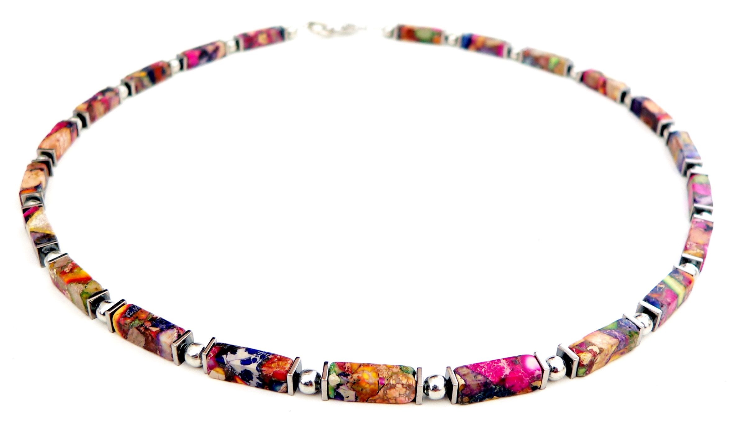 traumschmuck Kette ohne Anhänger 226r Halskette Schmuck-Edelstein nätürlicher Jaspis multicolor (inkl Schmuckbox), handgefertigt, einreihig, verstellbare Gesamtlänge