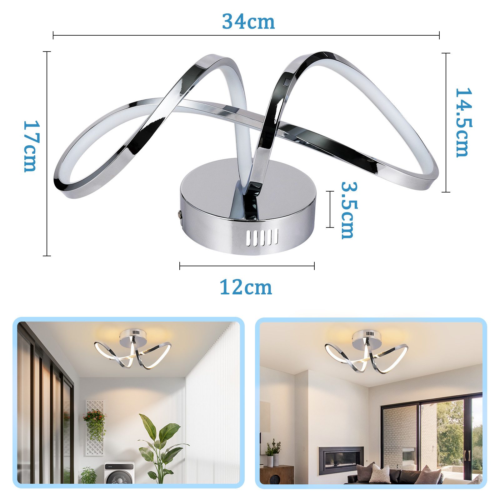 ZMH LED Deckenleuchte Wohnzimmer Modern 12W Schlafzimmerlampe 3000K Innen Flur Küche, Augenschutz, Einfache Installtion, LED fest integriert, Warmweiß, Nickel Innen Deckenlampe Schlafzimmer