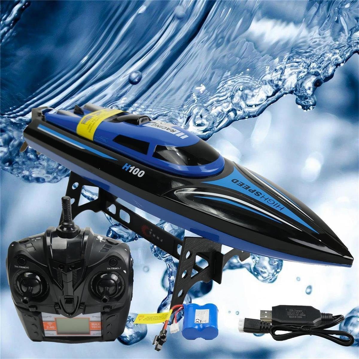 efaso RC-Boot H100 RC Boot mit LCD-Display - ferngesteuertes Boot 25kmh, Alarmsignal bei schwachem Akku