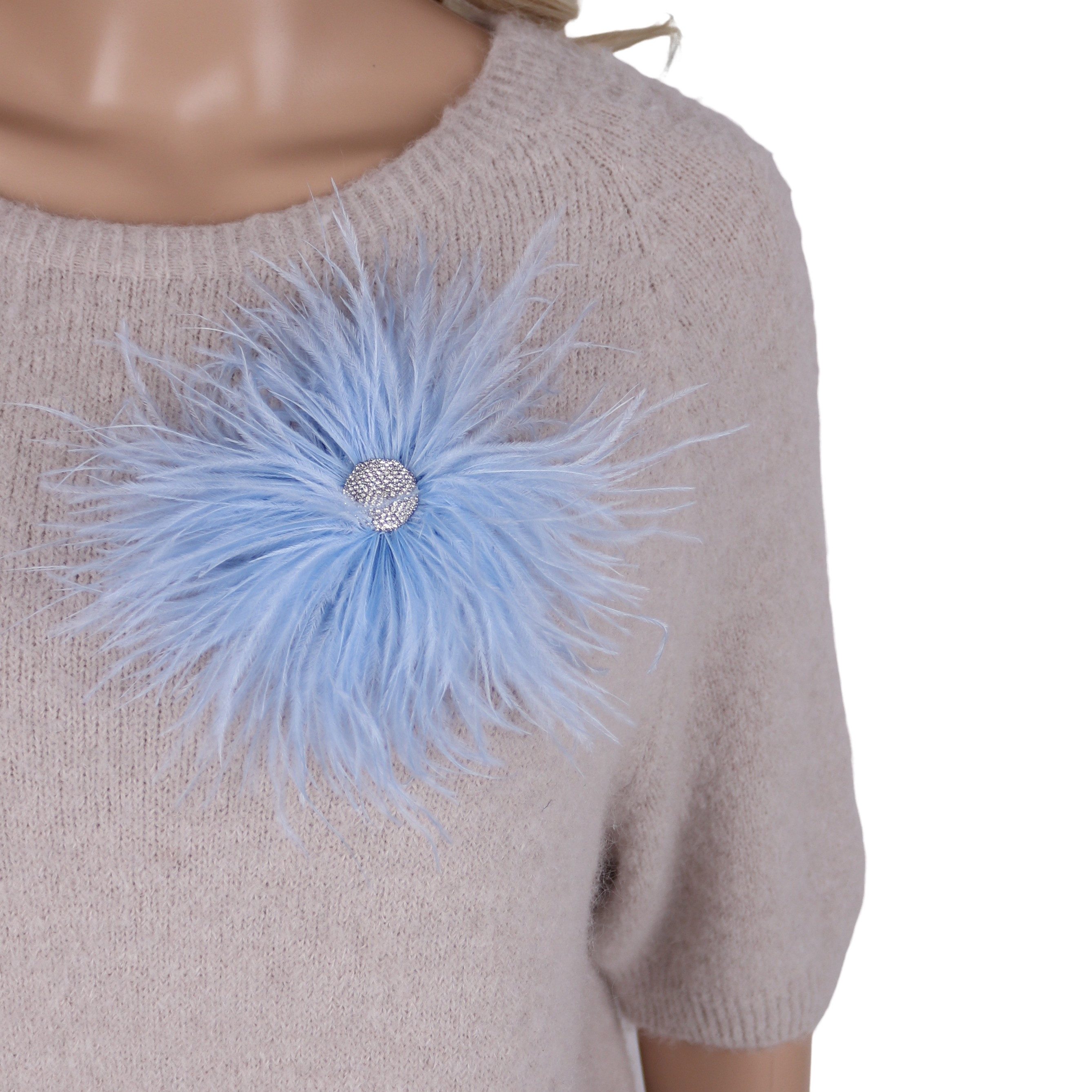 MIRROSI Brosche Edler Federbrosche, Feder-Anstecker mit funkelndem Strassstein, Ausgestattet mit Clip und Anstecknadel für sicheren Halt