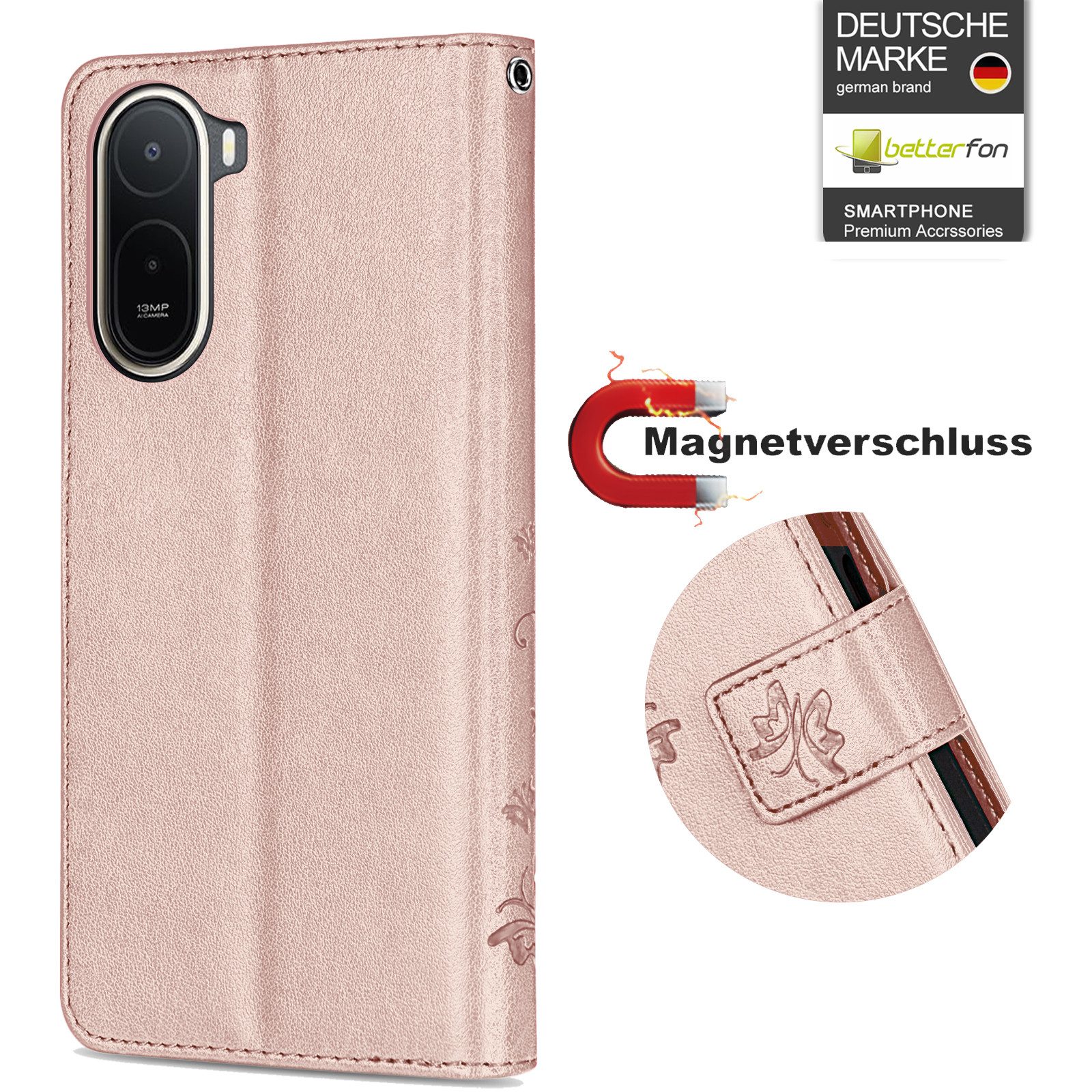 betterfon Handyhülle für Xiaomi Modelle Hülle mit [Kartenfächern], Bookstyle-Hülle: Magnetverschluss 3 Kartenfächer & Standfunktion – Bild 2 von 5
