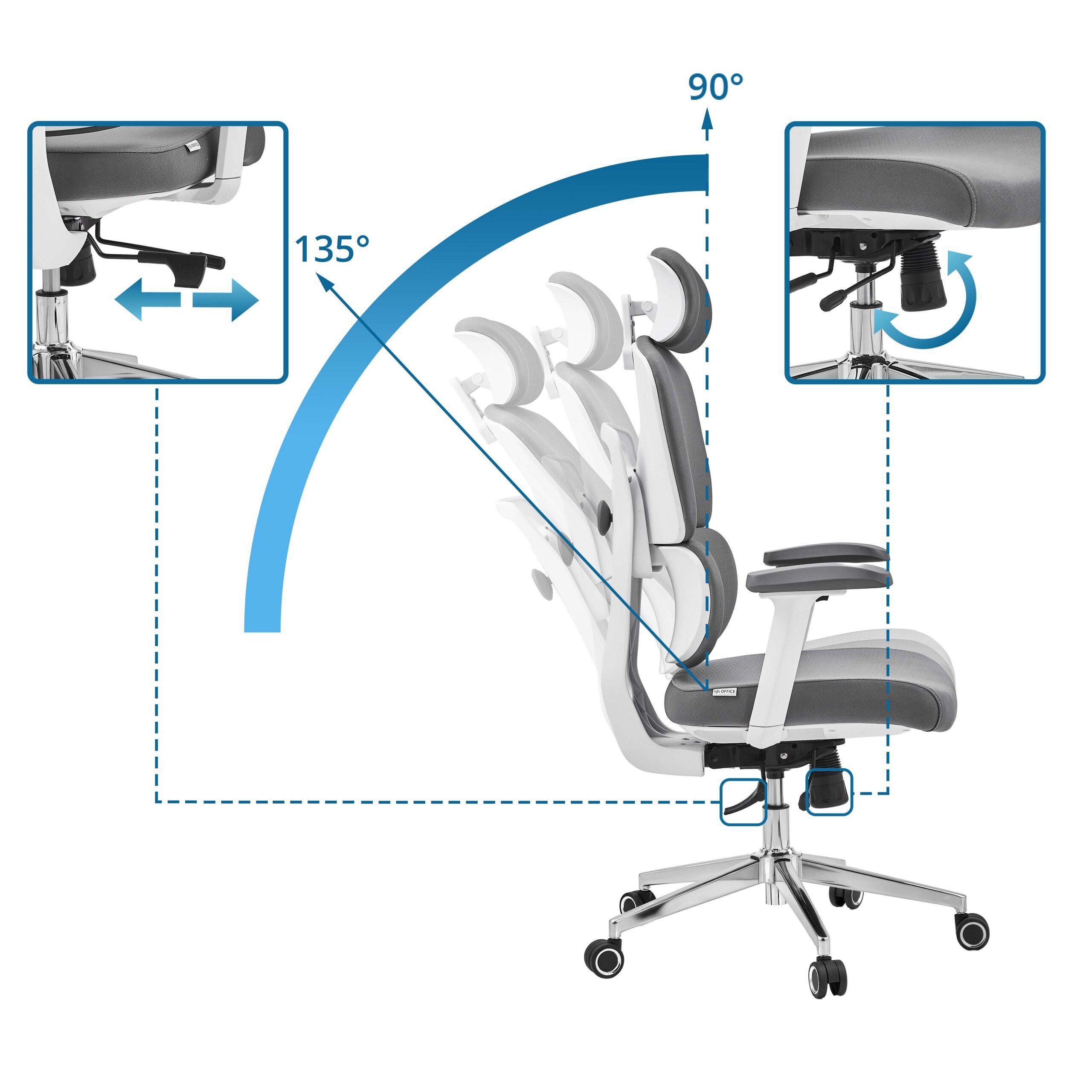 hjh OFFICE Drehstuhl Profi Bürostuhl Ergomy Wf 2 Stoff (1 St), Ergonomischer Chefsessel, Schreibtischstuhl höhenverstellbar