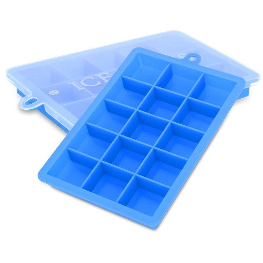 Intirilife Eiswürfelform, (2-tlg), Eiswürfel Silikonformen mit Deckel Blau